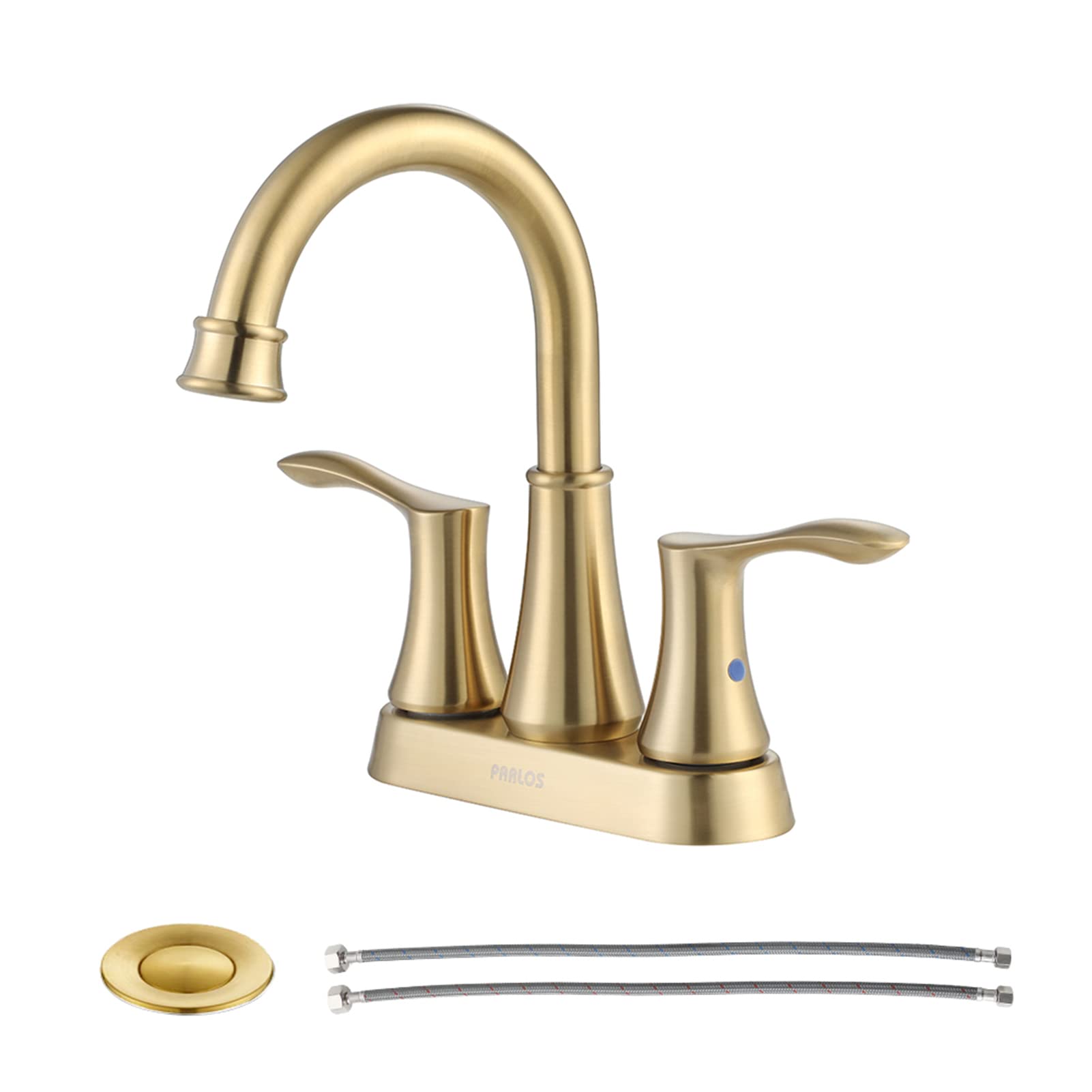 PARLOS Swivel Spout 2-Handle Bathroom Sink Faucet with Metal Pop-Up Drain & Supply Lines - Brushed Gold Finish, 1.2 GPM Low Flow - Perfect for Modern Vanities, Guest Bathrooms & Powder Rooms