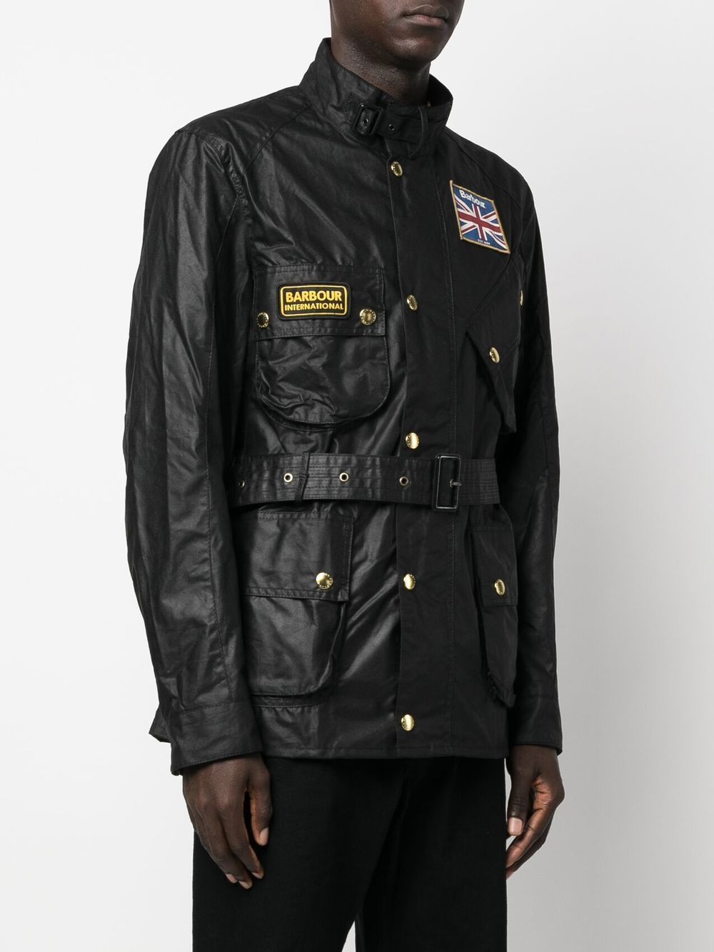 BARBOUR INTERNATIONAL Men's Black Waxed Cotton Motorcycle Jacket - Classic Biker Style for Outdoor Riding & Casual Wear