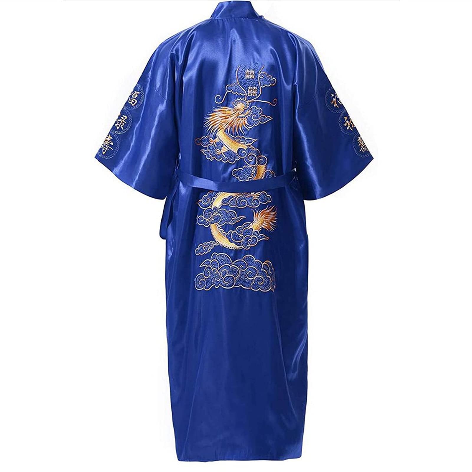 Premium Silk Kimono Bathrobe for Men - XX-Large Royal Blue Dragon Design Traditional Japanese Robe | Loose Comfortable Sleepwear & Nightwear for Spa, Lounging & Home Relaxation