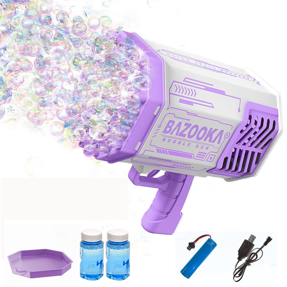 69 Holes Automatic Bubble Blaster Gun for Kids & Adults - Purple Bubble Machine with LED Lights for Outdoor Play, Birthday Parties, Weddings & Indoor Fun - Best Bubble Maker Toy Gift for Toddlers & Children