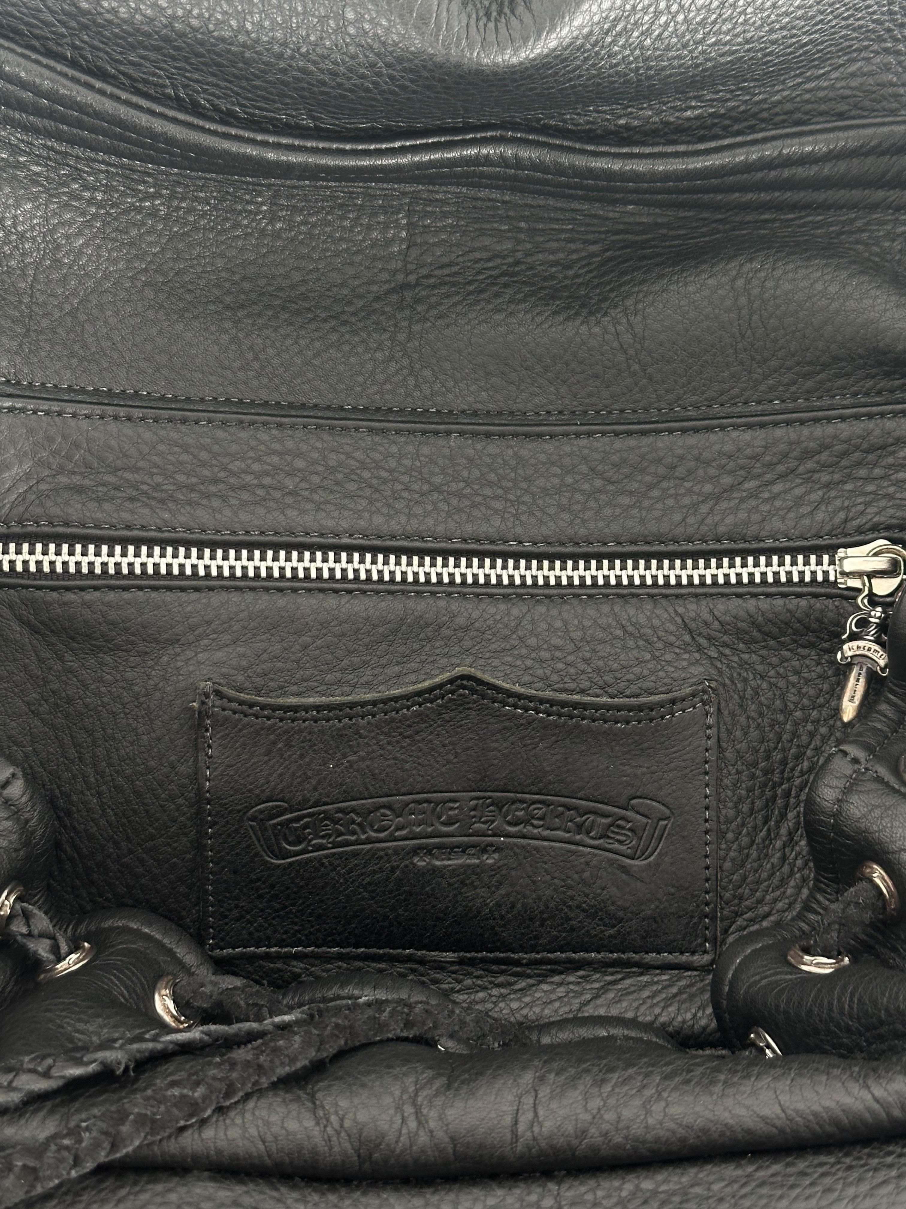 Chrome Hearts Black Leather Gunslinger Backpack for Men & Women - Stylish Gothic Biker Backpack for Travel, School & Everyday Use