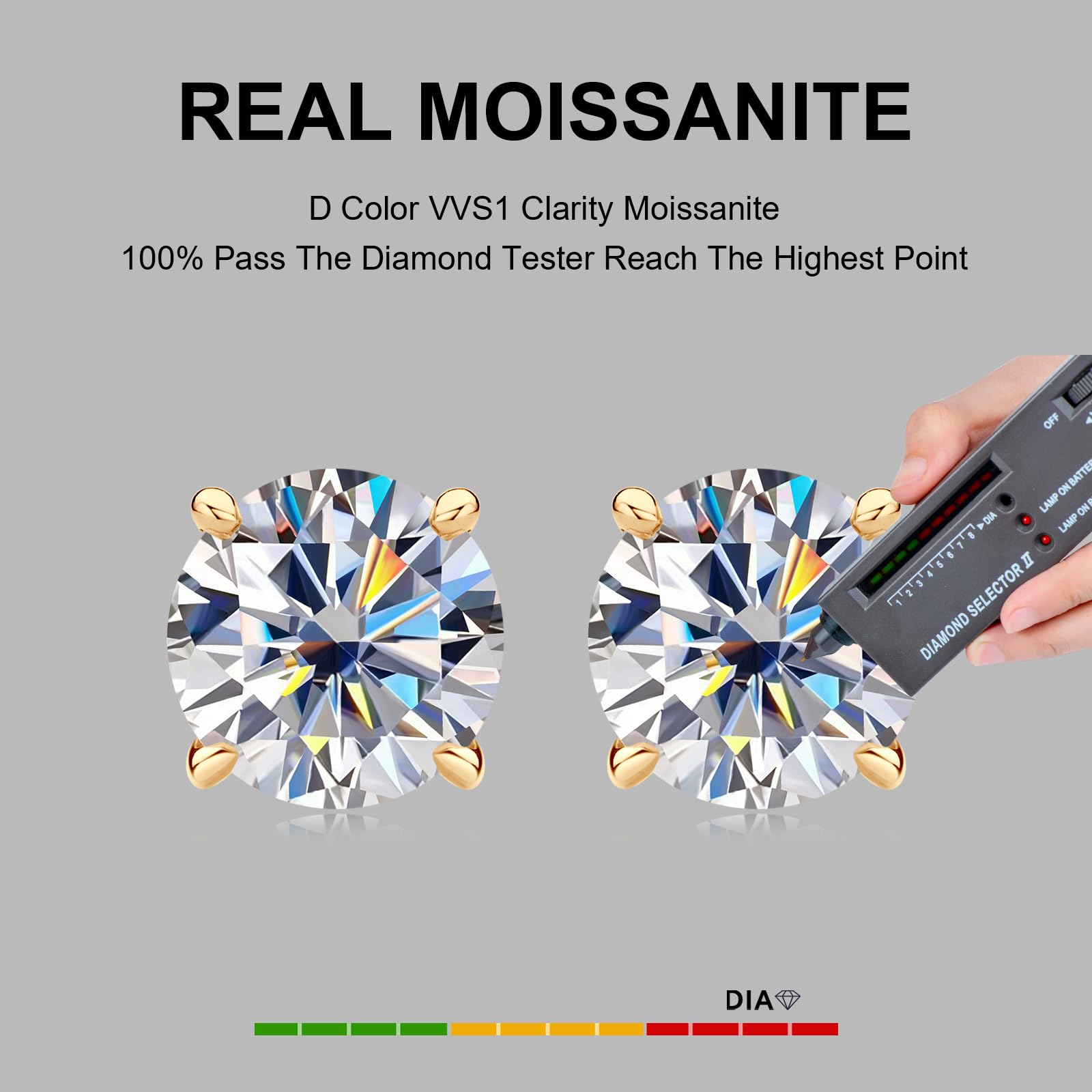 Lab-Created Moissanite Stud Earrings 1.60cttw 6mm Round Cut in 10K Real Yellow Gold, Screw Back Secure Solitaire Studs for Men & Women - Perfect for Everyday Wear, Anniversary Gifts & Special Occasions