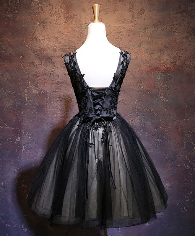 Elegant Black V-Neck Lace Short Prom Dress - Sexy Party Dress for Homecoming, Cocktail Parties & Special Occasions