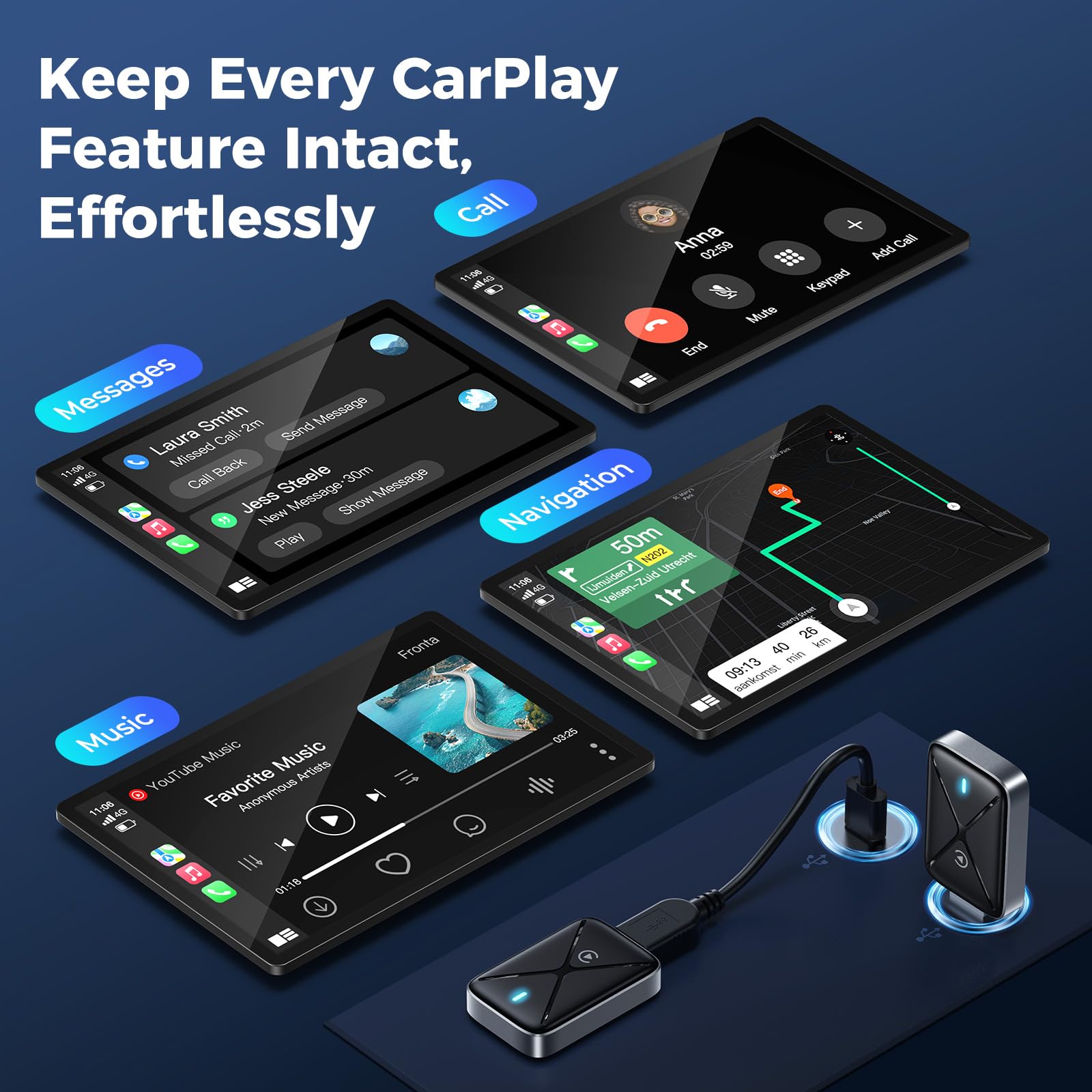Wireless CarPlay Adapter for iPhone - Mini Size Apple CarPlay Dongle | Plug & Play for Seamless Music, Maps & Calls | Perfect for Commuting, Road Trips & Daily Driving