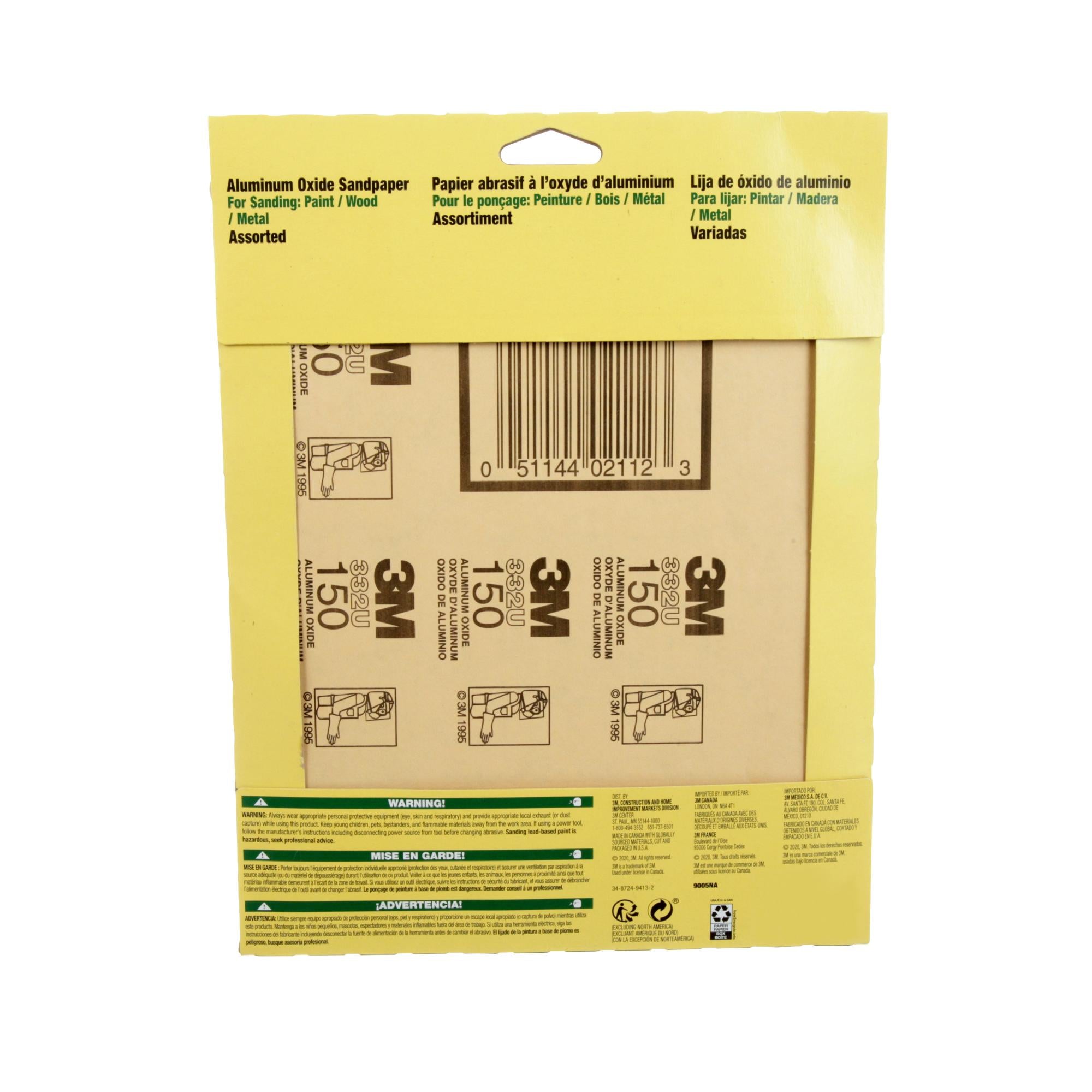 3M Aluminum Oxide Sandpaper Assorted Grit 9005NA - 9