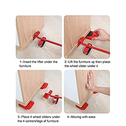 HRK Ergonomic Furniture Mover Tool Set - Heavy Duty 150kg Capacity, ABS & Rubber Wheels (35.5x5x35.5cm) - Red - Home & Office Furniture Slider for Sofa, Refrigerator, Washing Machine Moving