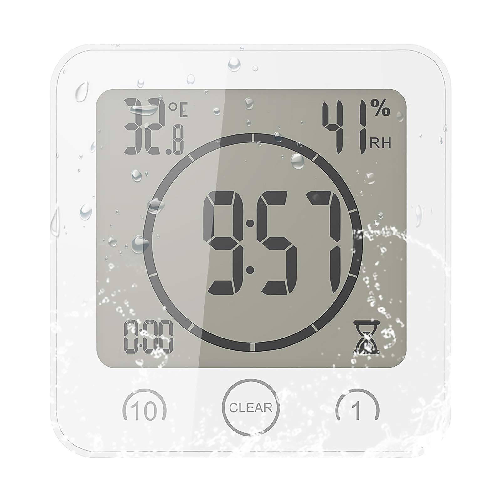 Blingbin Digital Alarm Clock with Temperature & Humidity Sensor, Waterproof, Timer - Perfect for Bathroom, Kitchen, Bedroom, Office