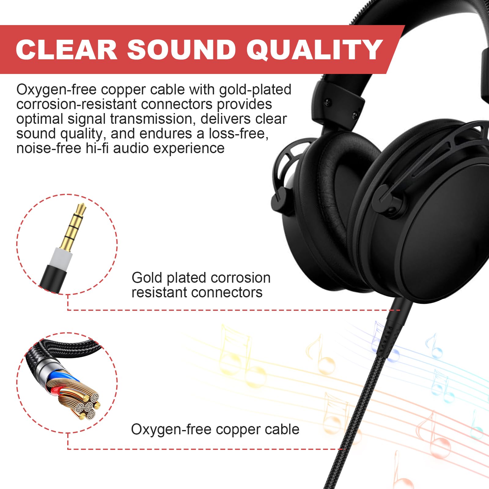 HyperX Cloud Alpha & Cloud Mix Replacement Audio Cable - 6.6ft with Inline Mute & Volume Control | Durable Gaming Headset Accessory for PC, PS4, Xbox | Perfect for Esports, Streaming & Online Gaming