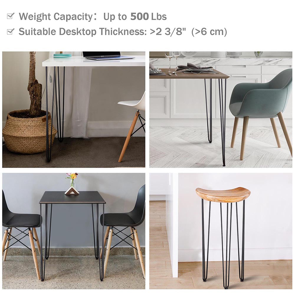 TheLAShop 34 Inch Hairpin Legs Set of 4 - 3 Rod Steel Furniture Legs in Black for DIY Tables, Desks & Benches | Mid-Century Modern Home Decor