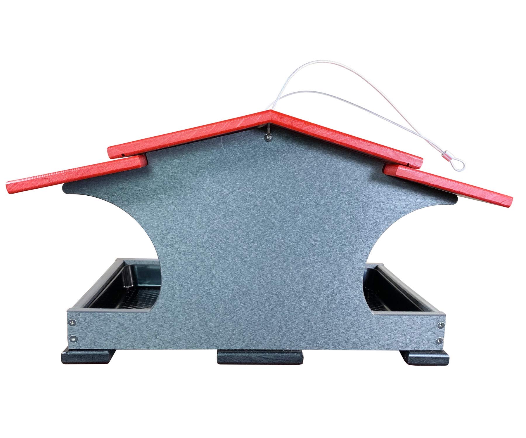 JCs Wildlife Large Poly Hopper Bird Feeder - 2 Gallon Capacity, Cardinal Red/Gray - Attract Cardinals & Songbirds to Your Backyard Garden or Patio