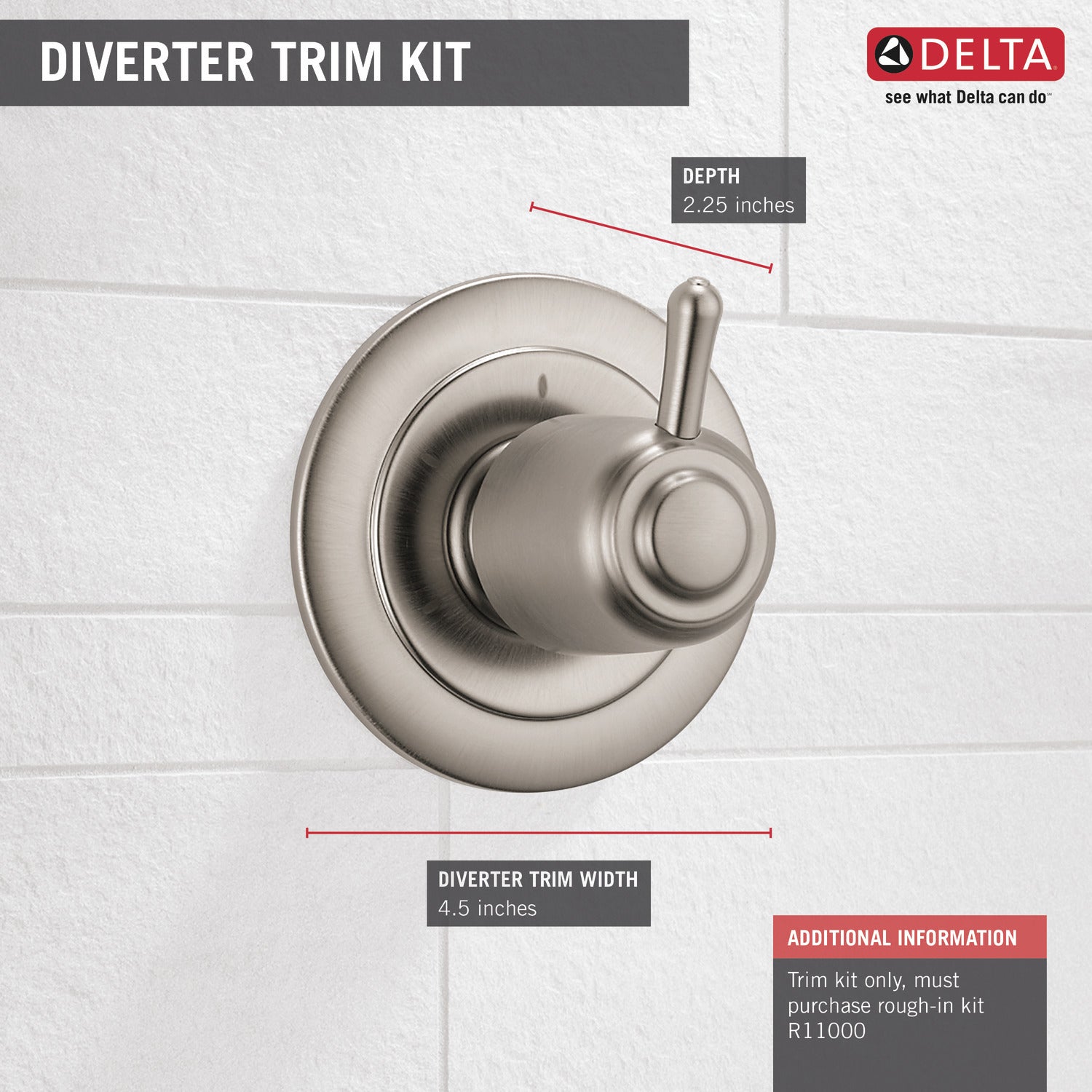 Delta T11800 SS 3-Setting Diverter Trim Kit in Stainless Steel - Perfect for Bathroom & Shower Faucet Upgrades