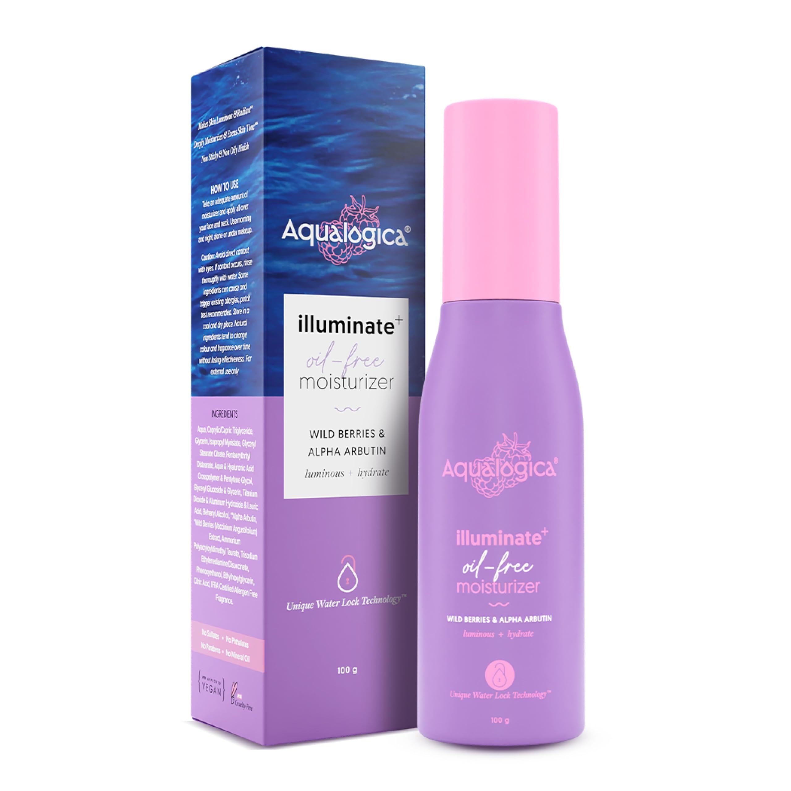 Aqualogica Lightweight Face Moisturizer with Hyaluronic Acid & Alpha Arbutin - Hydrating, Oil-Free Skincare for Men & Women with Oily to Combination Skin (100g) | Perfect for Daily Hydration & Balancing Skin