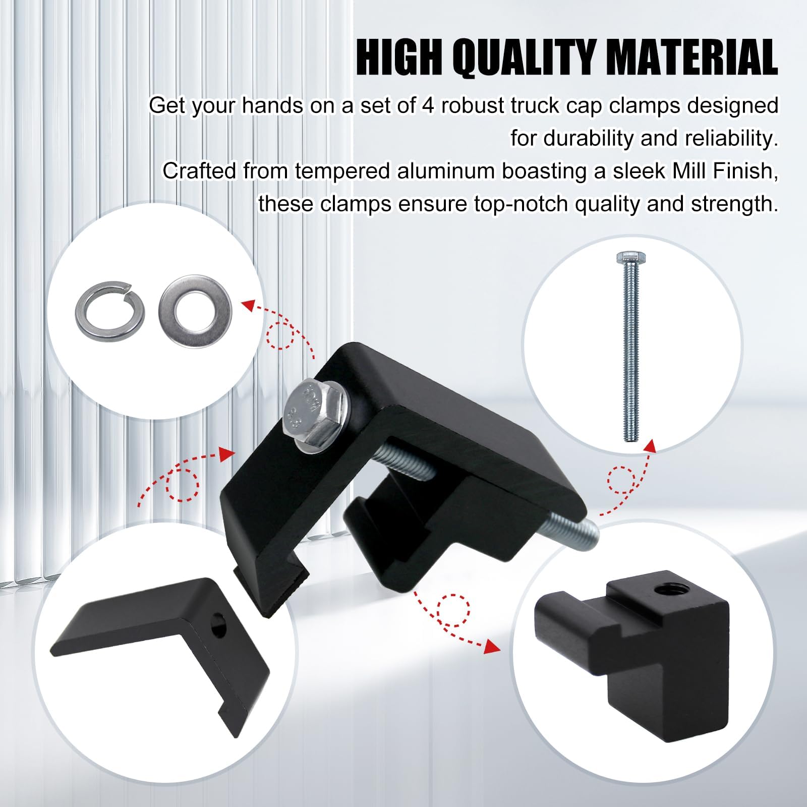 RULLINE Utility Track System Mounting Clamp Set (4-Pack) - Compatible with Toyota Tacoma & Tundra Truck Caps & Camper Shells | Heavy-Duty Aluminum Clamps for Secure Cargo Management | Perfect for Camping, Off-Roading & Work Truck Accessories