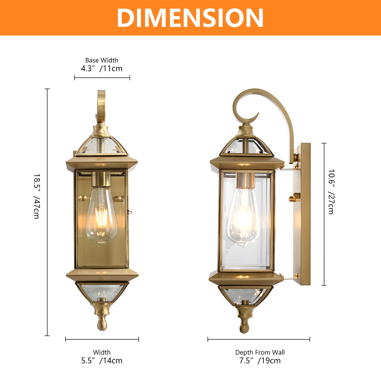 Milaii 18.5 Inch Outdoor Wall Light - Waterproof Clear Glass Exterior Light Fixture in Oil Rubbed Brass Finish - Perfect for Patio, Garage, Front Porch, Garden & Entryway Lighting (Bulb Not Included) - Durable Weatherproof Design for Year-Round Use