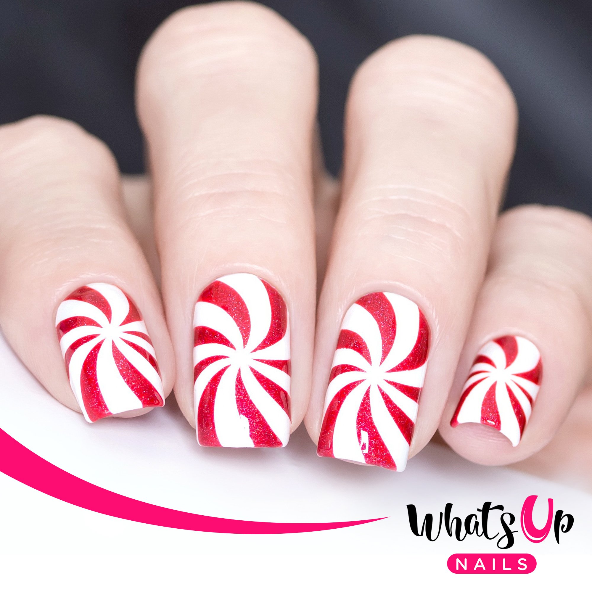 Peppermint Candy Nail Art Stencils - 12 Christmas Nail Design Vinyl Stencils for Holiday Manicures, DIY Nail Decoration & Festive Party Nails