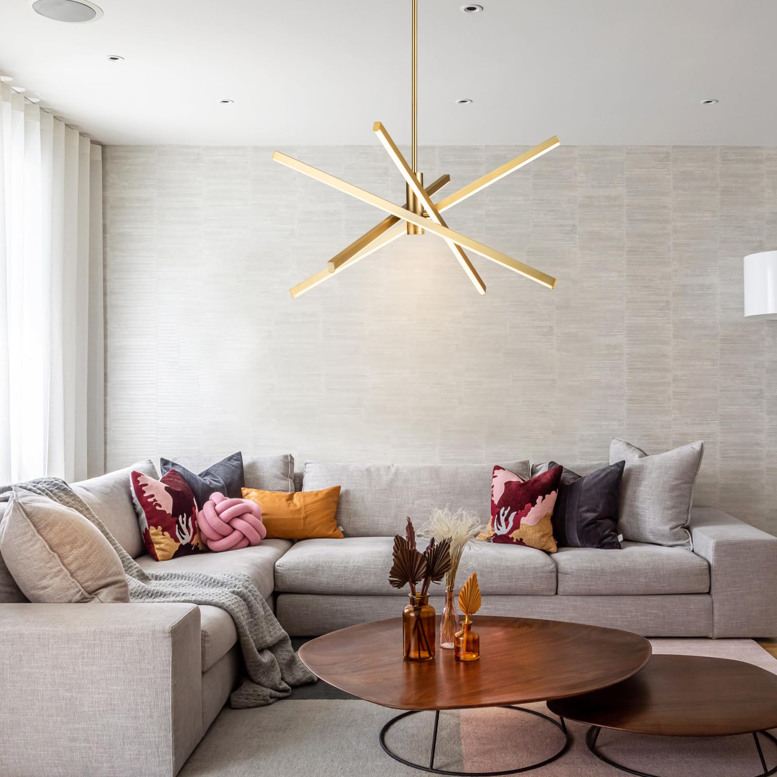 Y'INSP Modern Gold Sputnik Chandelier - 4-Light LED Linear Pendant Light Fixture for Dining Room, Kitchen Island, Living Room, Bedroom & Foyer | Elegant Contemporary Lighting for Home Decor