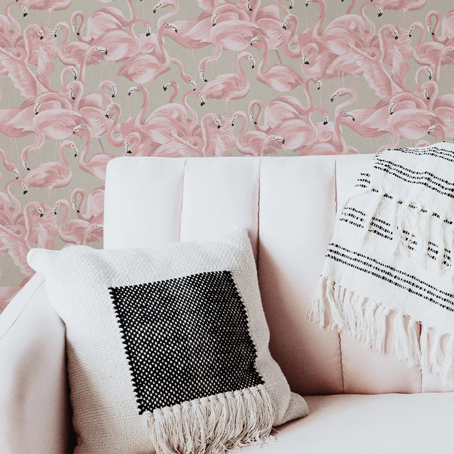 Flamingo Peel and Stick Wallpaper - Self-Adhesive Tropical Wall Decor for Bedroom, Nursery, Bathroom - Easy DIY Home Removable Wallpaper for Renters