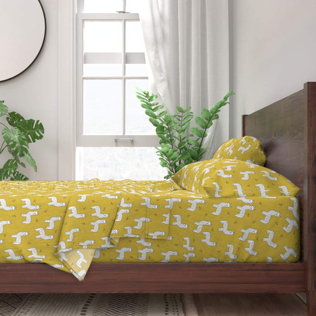100% Cotton Queen 4-Piece Sheet Set - Cute Llama & Alpaca Mustard Yellow Print | Gender Neutral Nursery Bedding | Soft Breathable Fabric for Baby & Kids Rooms | Perfect for Cozy Bedrooms, Dorm Decor & Gift Giving