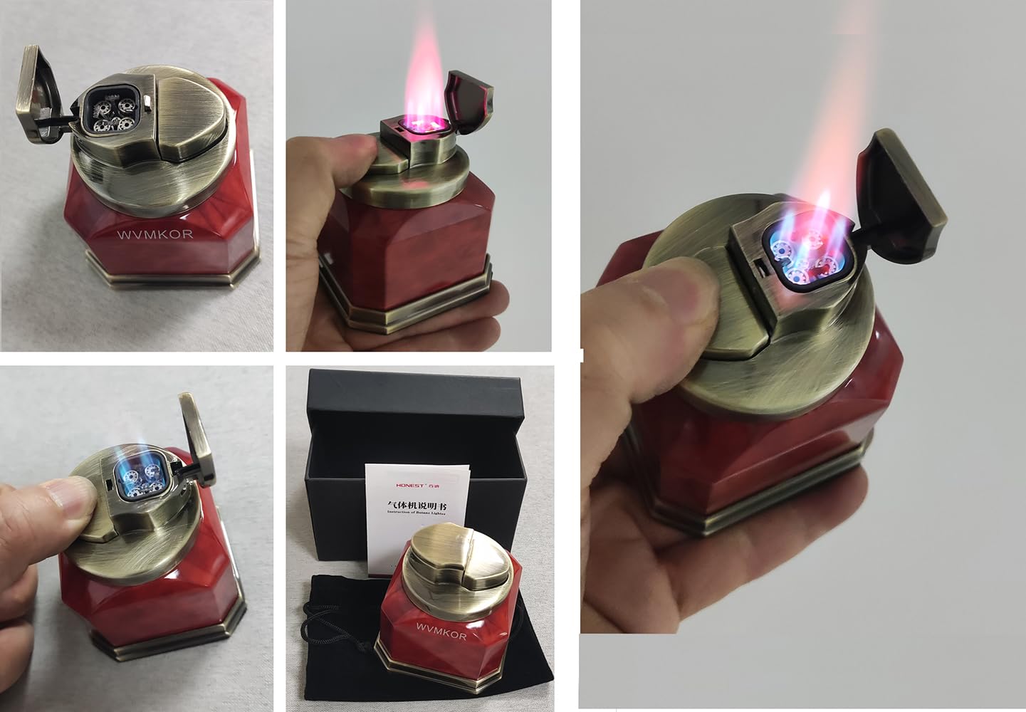 Windproof Refillable Butane Torch Lighter - 4 Flame Desktop Lighter for Cigars, Candles, BBQ & Outdoor Use