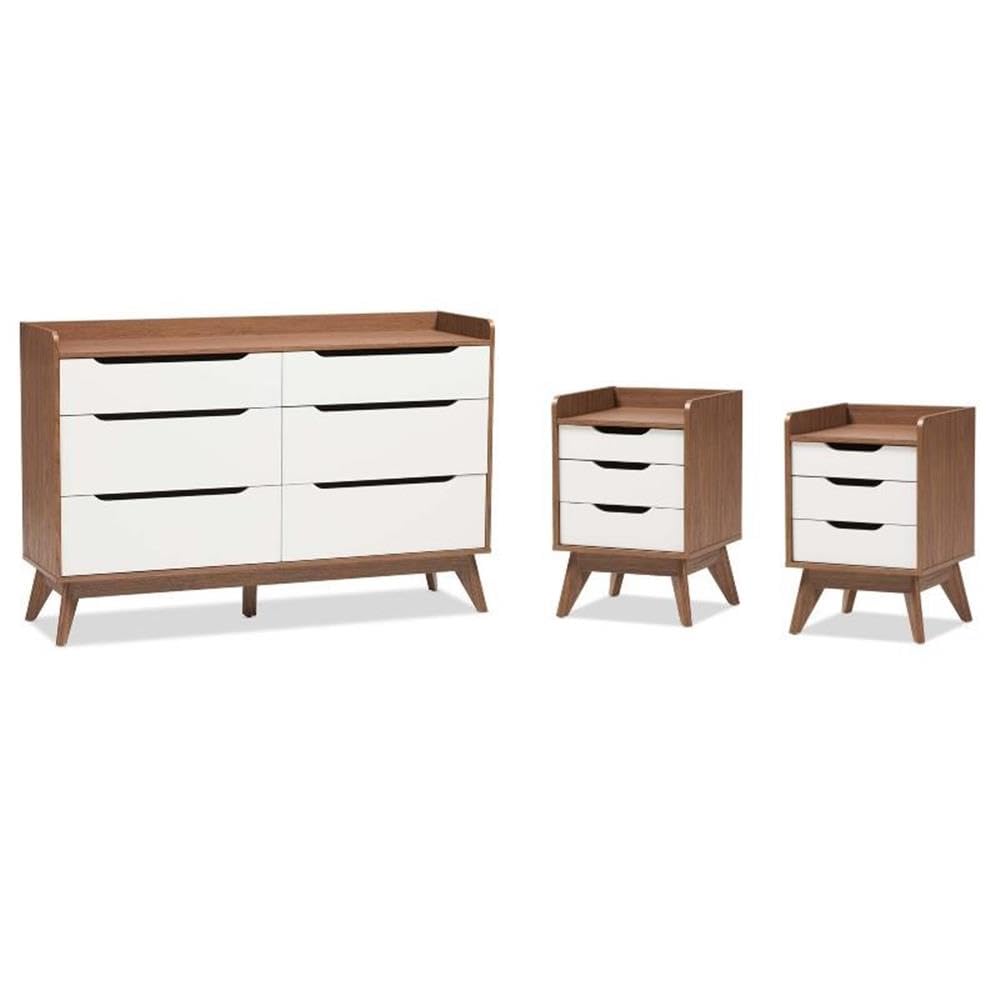 Modern 3-Piece Dresser and Nightstand Set in White & Walnut - Home Square Bedroom Furniture for Stylish Storage & Organization