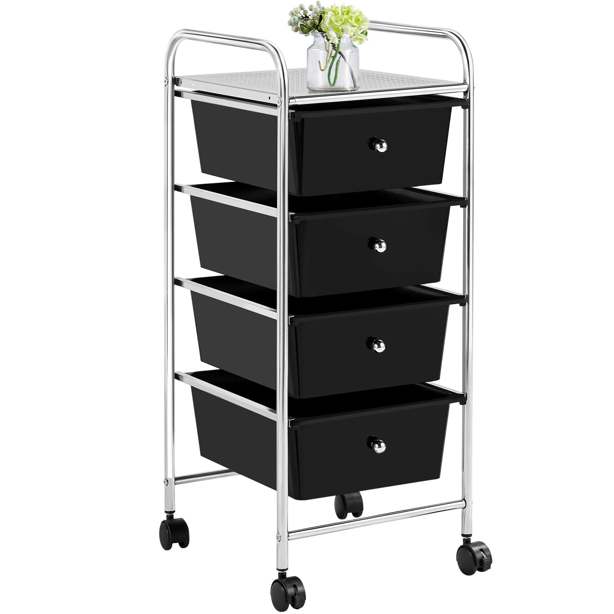 Yaheetech 4-Drawer Rolling Storage Cart with Metal Frame & Plastic Drawers - Mobile Organizer for Kitchen, Bathroom, Office, or Dorm - Black