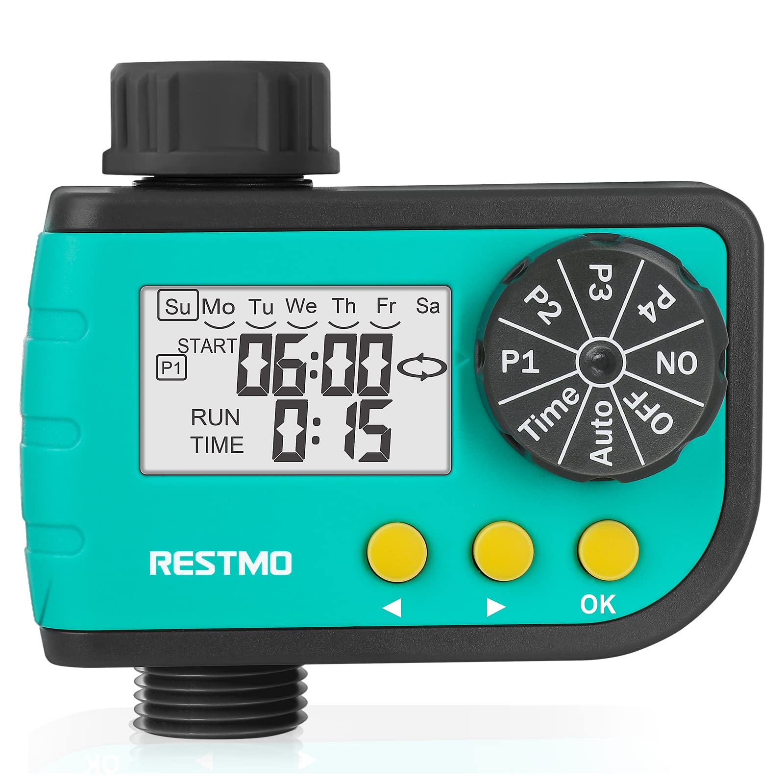 RESTMO 7-Day Programmable Water Timer - Digital Hose Timer with 4 Separate Programs for Garden, Lawn & Outdoor Plants | Automatic/Manual Control | Perfect for Drip Irrigation Systems & Sprinkler Systems | Ideal for Home Gardens, Greenhouses & Landscape Watering