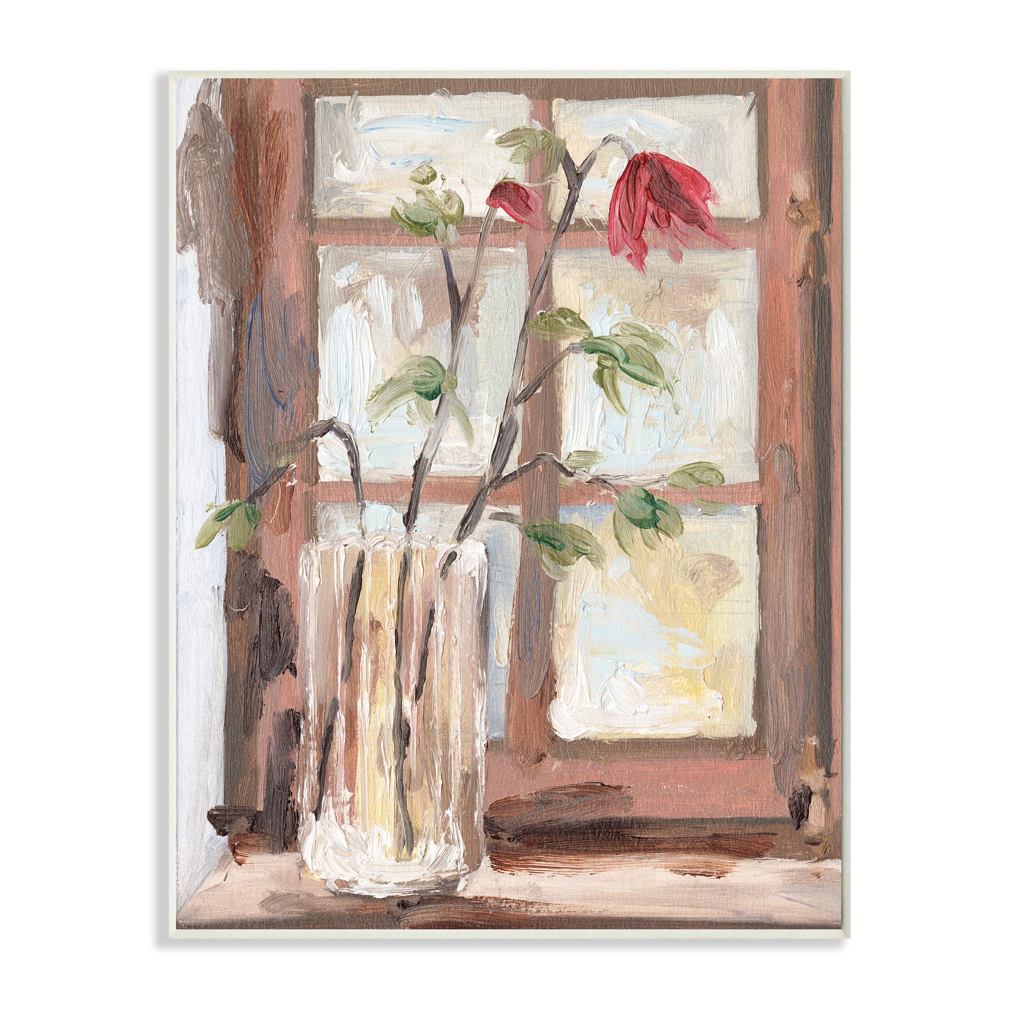 Stupell Industries Soft Red Floral Window Pane Flower Vase Wall Plaque - 13