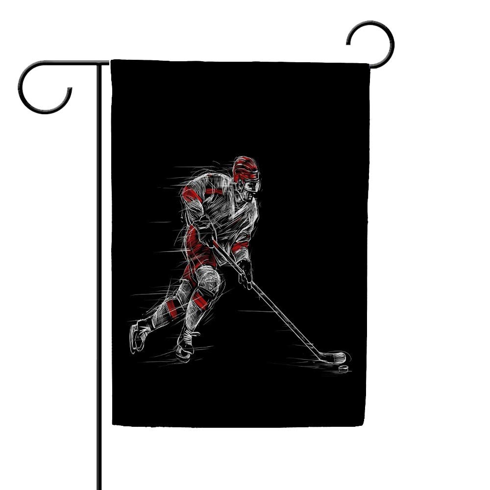 Double Sided Hockey Player Garden Flag - Vertical Polyester Yard Banner for Outdoor Sports Decor, Holiday & Game Day Celebration