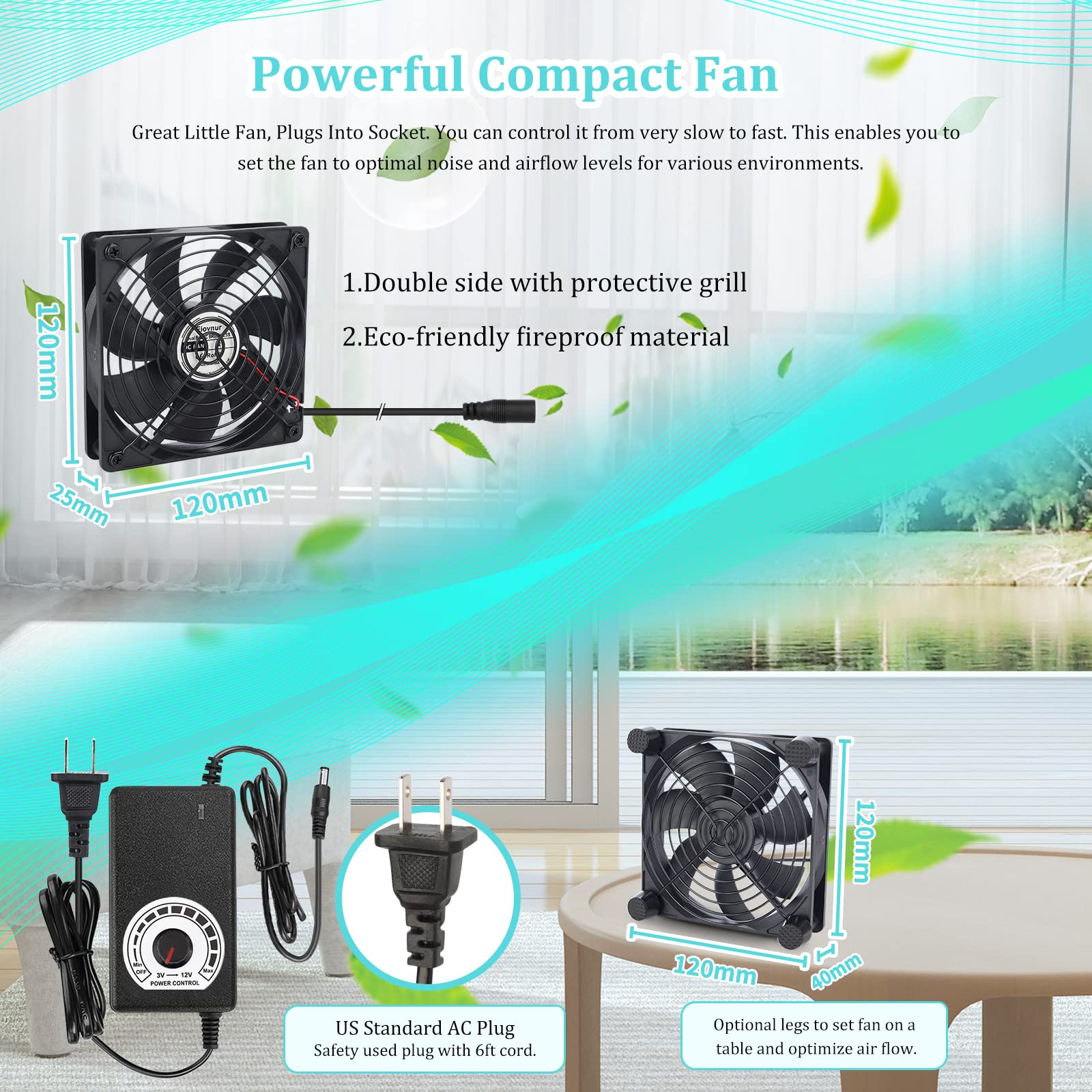 120mm AC Computer Cooling Fan with Variable Speed - 110V/120V/220V/240V Compatible - Perfect for Terrariums, Receiver Amplifiers, Xbox, DVR & Electronic Component Cooling - Quiet & Efficient Airflow Solution