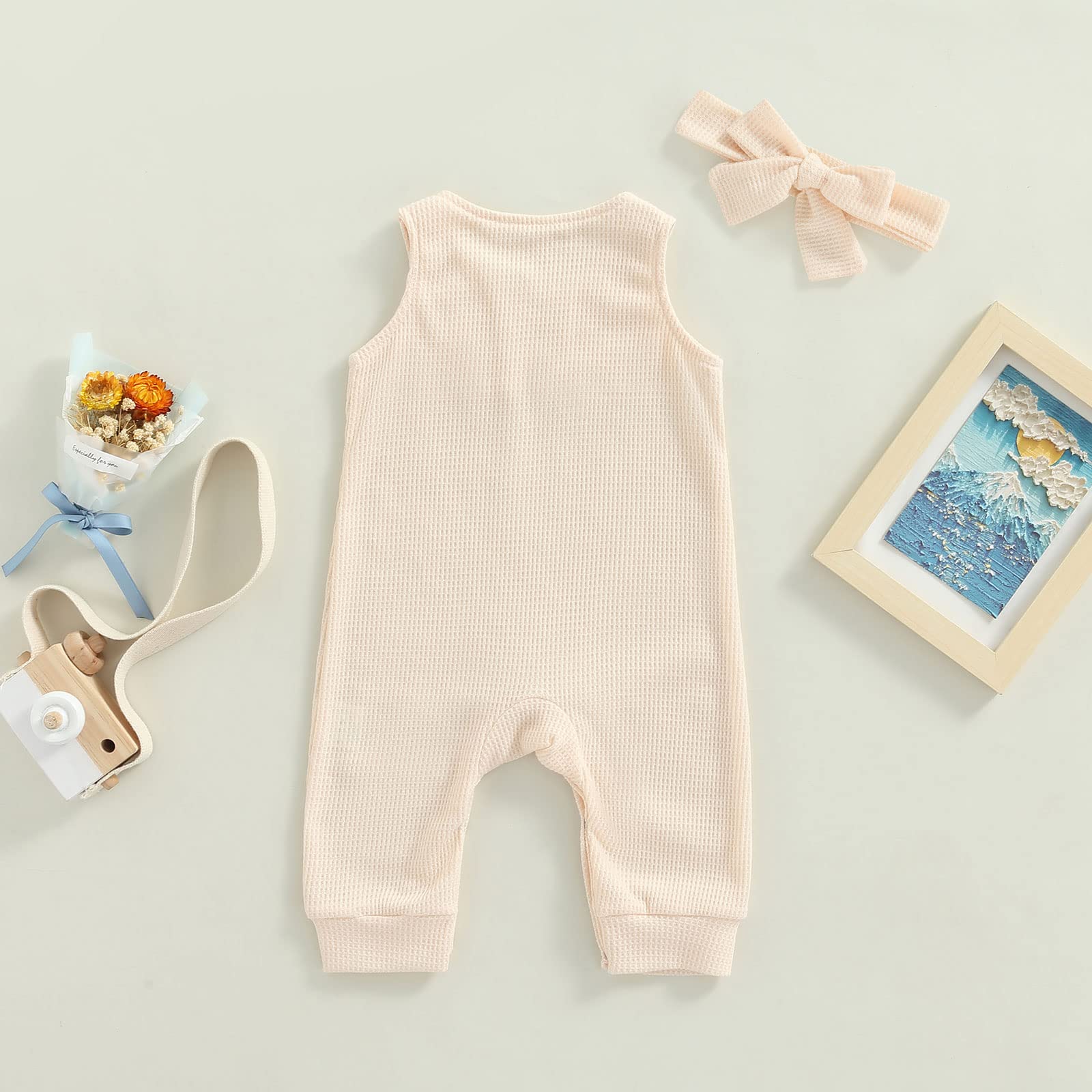 Emmababy Baby Girl & Boy Sleeveless Jumpsuit - Waffle Knit Sweater Romper with Suspenders - Ribbed Knit Bodysuit for Infants - Perfect for Playdates & Photo Shoots