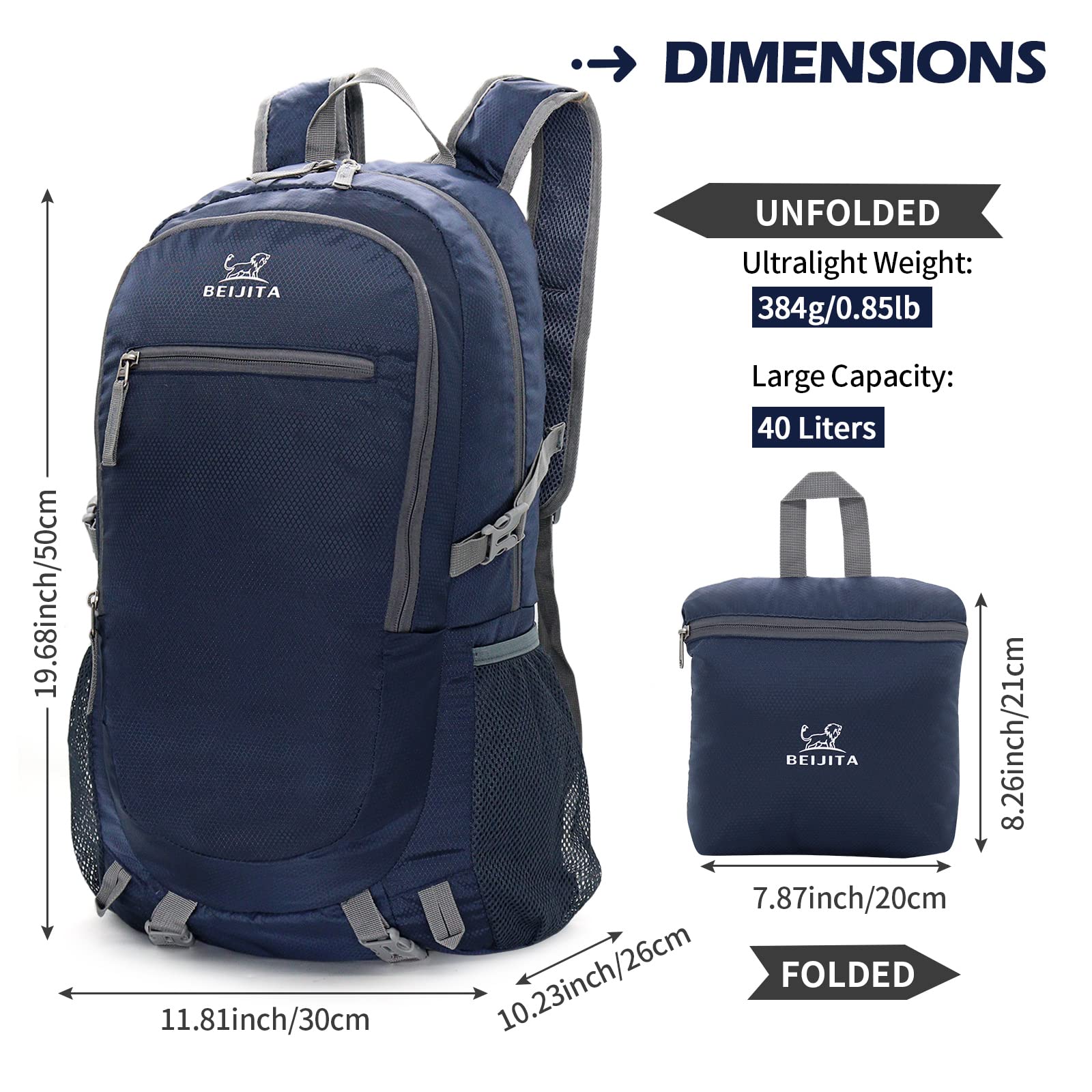40L Lightweight Hiking Backpack - Durable Waterproof Foldable Daypack for Men & Women | Perfect for Camping, Travel & Outdoor Adventures (Blue)