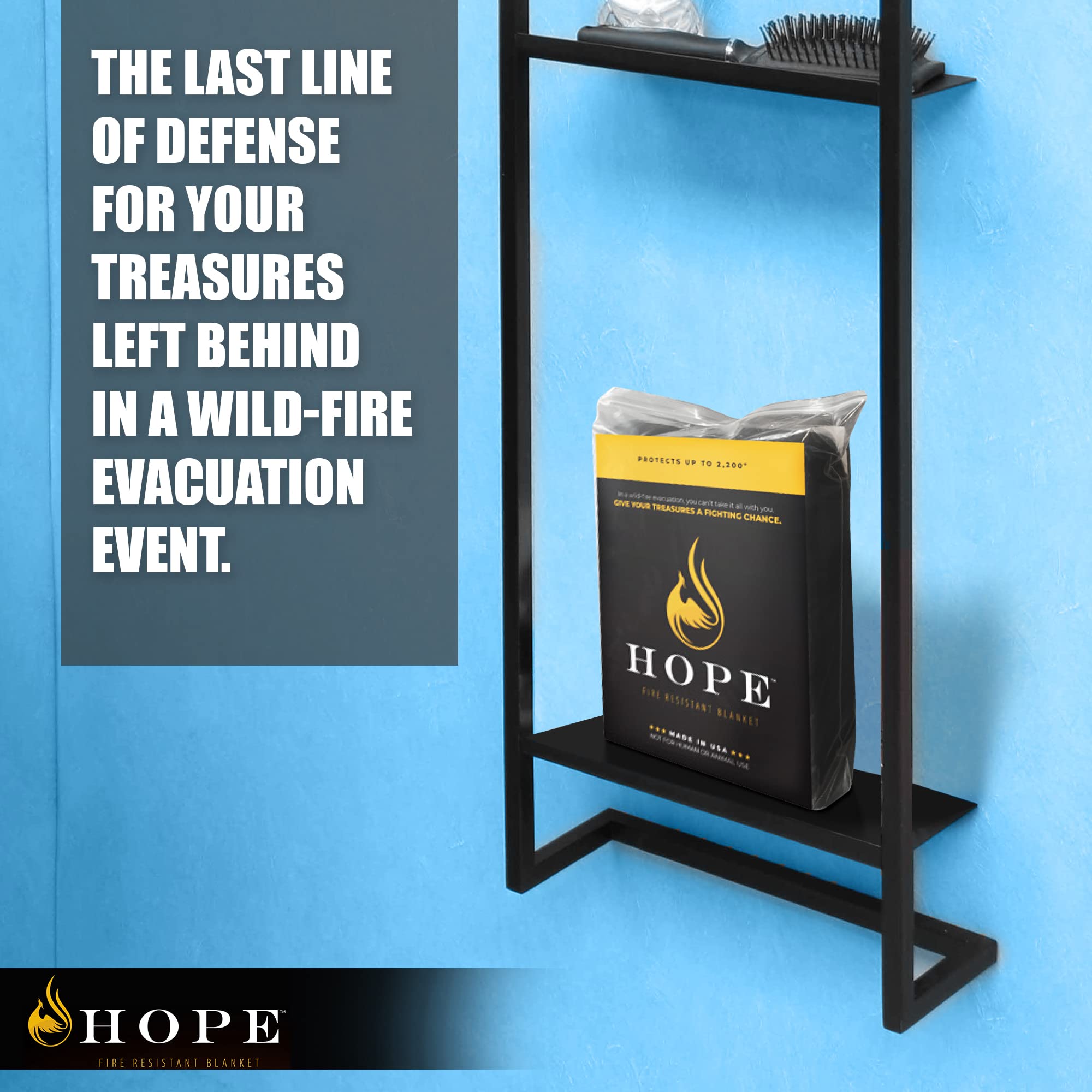 Hope Fire-Resistant Blanket (Black, 90” x 90”) – Emergency Fireproof Blanket for Kitchen, Fireplace & Camping – Flame Retardant Safety Blanket to Protect from Fire Hazards – Ideal for Home, Office & Outdoor Use