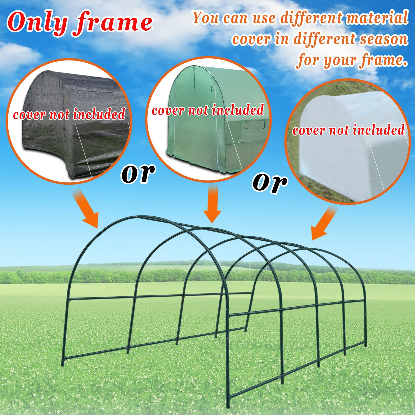 Strong Camel Greenhouse Replacement Frame for 20' X 10' X 7' Large Hot Garden House - Durable Support Arch Frame for Climbing Plants, Flowers & Vegetables (20ft x 10ft x 7ft) - Perfect for Backyard Gardening, Plant Growth & Outdoor Greenhouses