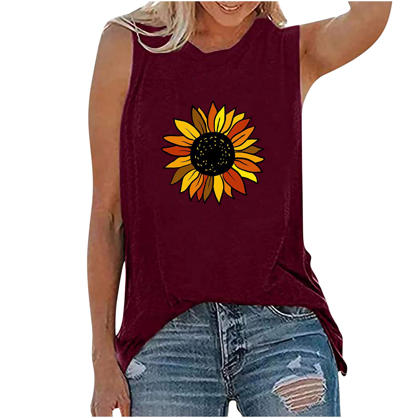 Women's Plus Size Sunflower Tank Tops - Casual Summer Fashion Tops for Women | Perfect for Beach, Vacation & Everyday Wear