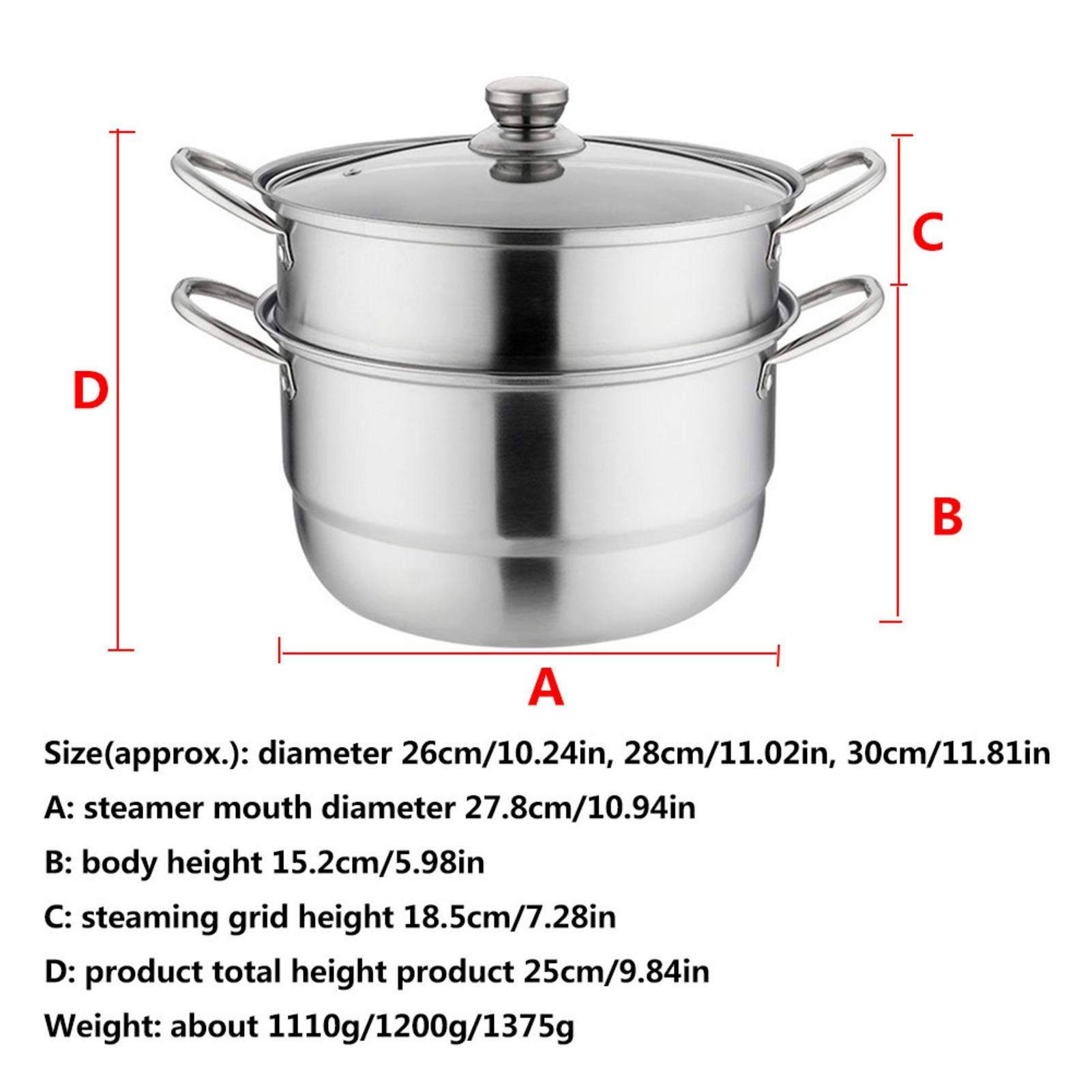 2 Tier Stainless Steel Steamer Pan with Glass Lid - 26cm/28cm/30cm Dual Layer Cookware for Vegetables, Dumplings & Seafood - Perfect for Home Cooking, Restaurants & Meal Prep