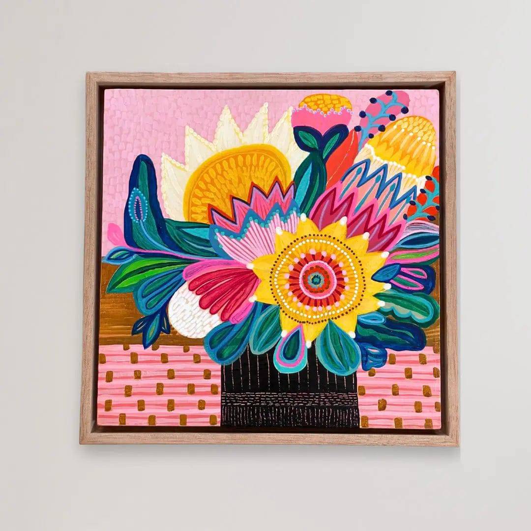 Sunflower & Proteas Original Handmade Painting - Floral Wall Art for Home Decor, Living Room, Bedroom & Office