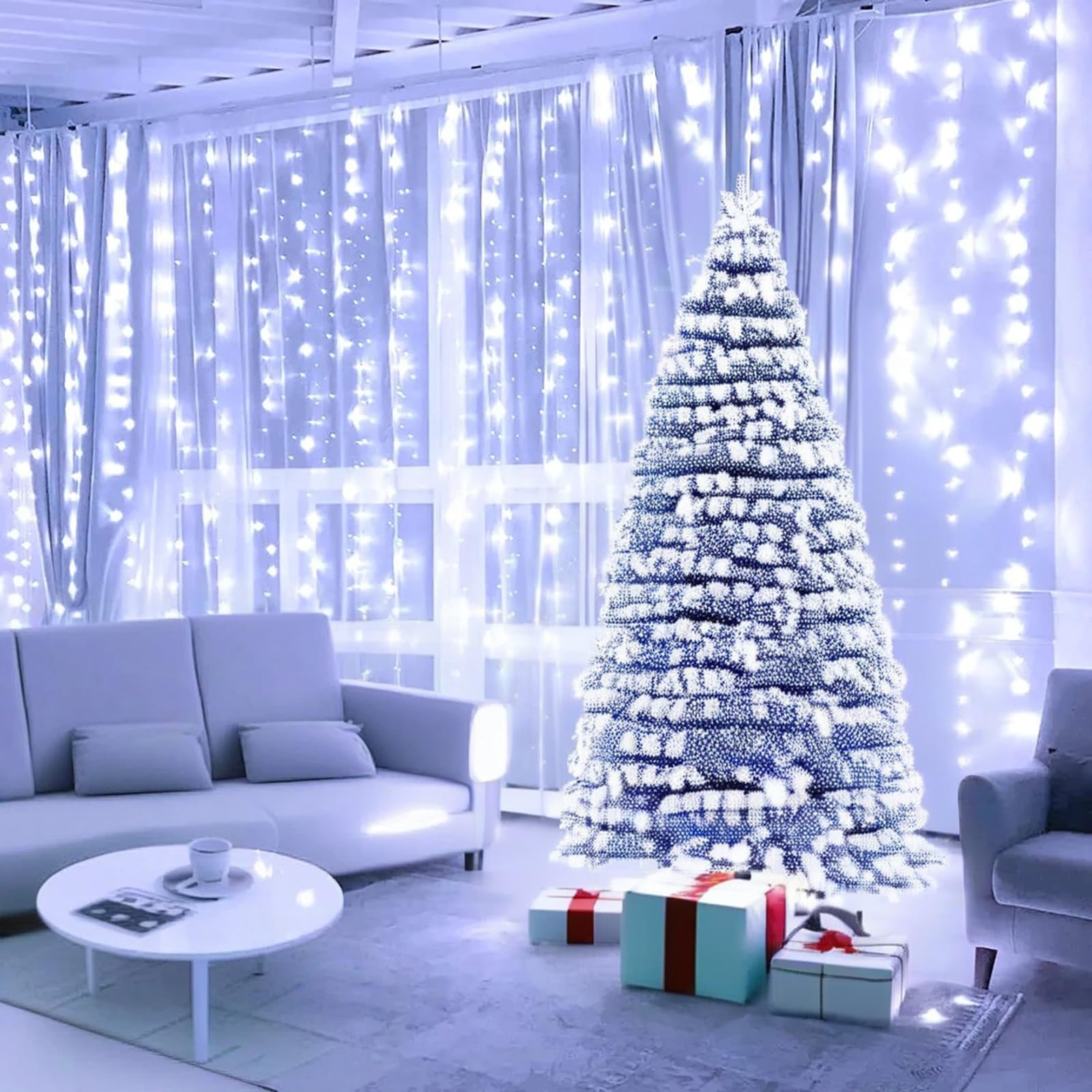 Fairy Curtain String Lights - 8 Lighting Modes, Bedroom Wall Decor for Girls, Romantic Indoor Lighting for Valentine's Day & Home Parties (White) - Perfect for Bedrooms, Weddings, and Cozy Night Ambiance