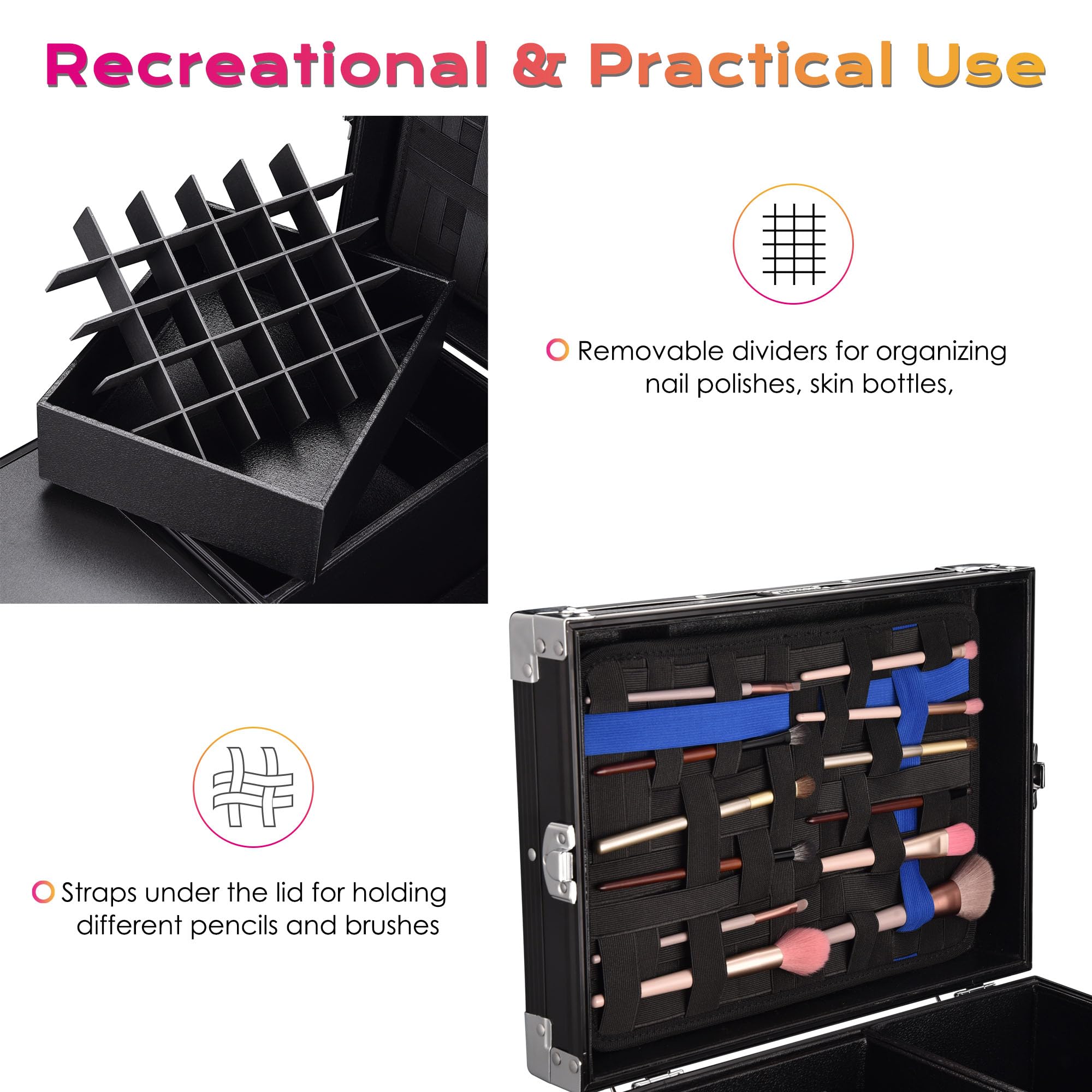 BYOOTIQUE Portable Rolling Manicure Table with 4 Drawers & Mirror - Foldable Nail Salon Station, Makeup Train Case & Tattoo Workstation for Professional Beauty Services, Home Salon & Travel Use - Black