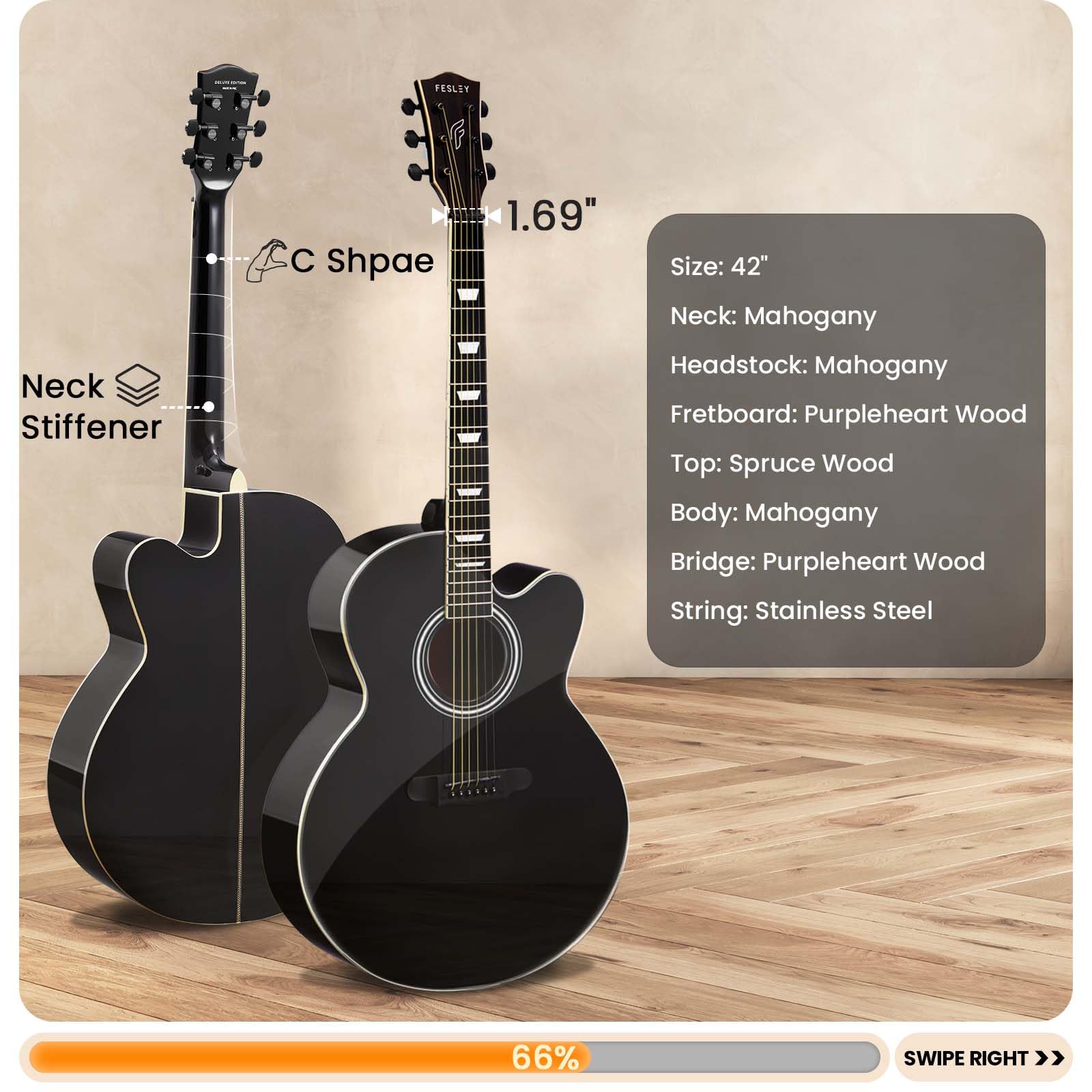 Fesley Jumbo Cutaway Acoustic Guitar - 42
