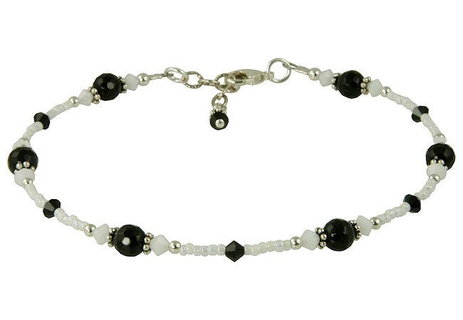 Black and White Gemstone Beaded Anklet for Women - Stylish Bohemian Ankle Bracelet for Summer, Beach, and Festival Outfits