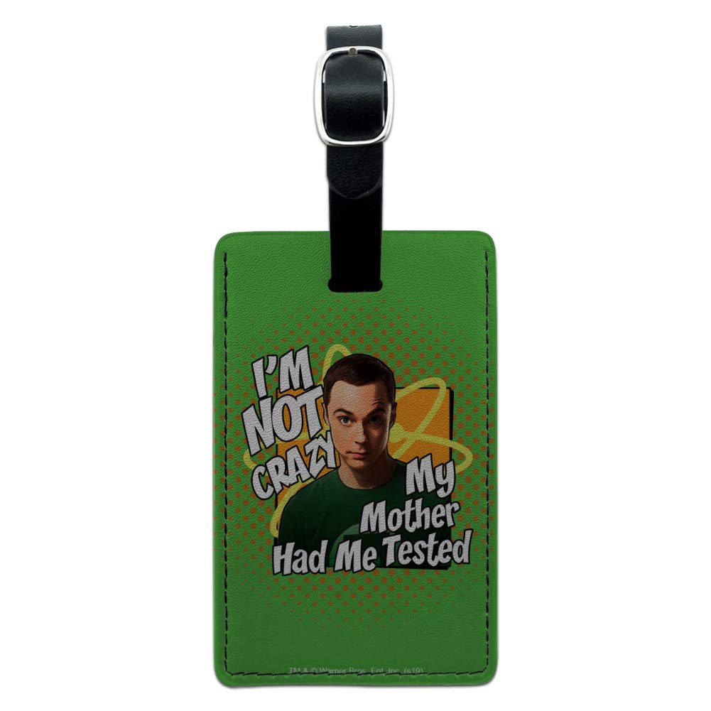 The Big Bang Theory Inspired 'I'm Not Crazy' Rectangle Leather Luggage Tag - Durable ID Card Holder for Travel Bags, Suitcases & Backpacks | Perfect for Fans, Gift Giving & Airport Identification