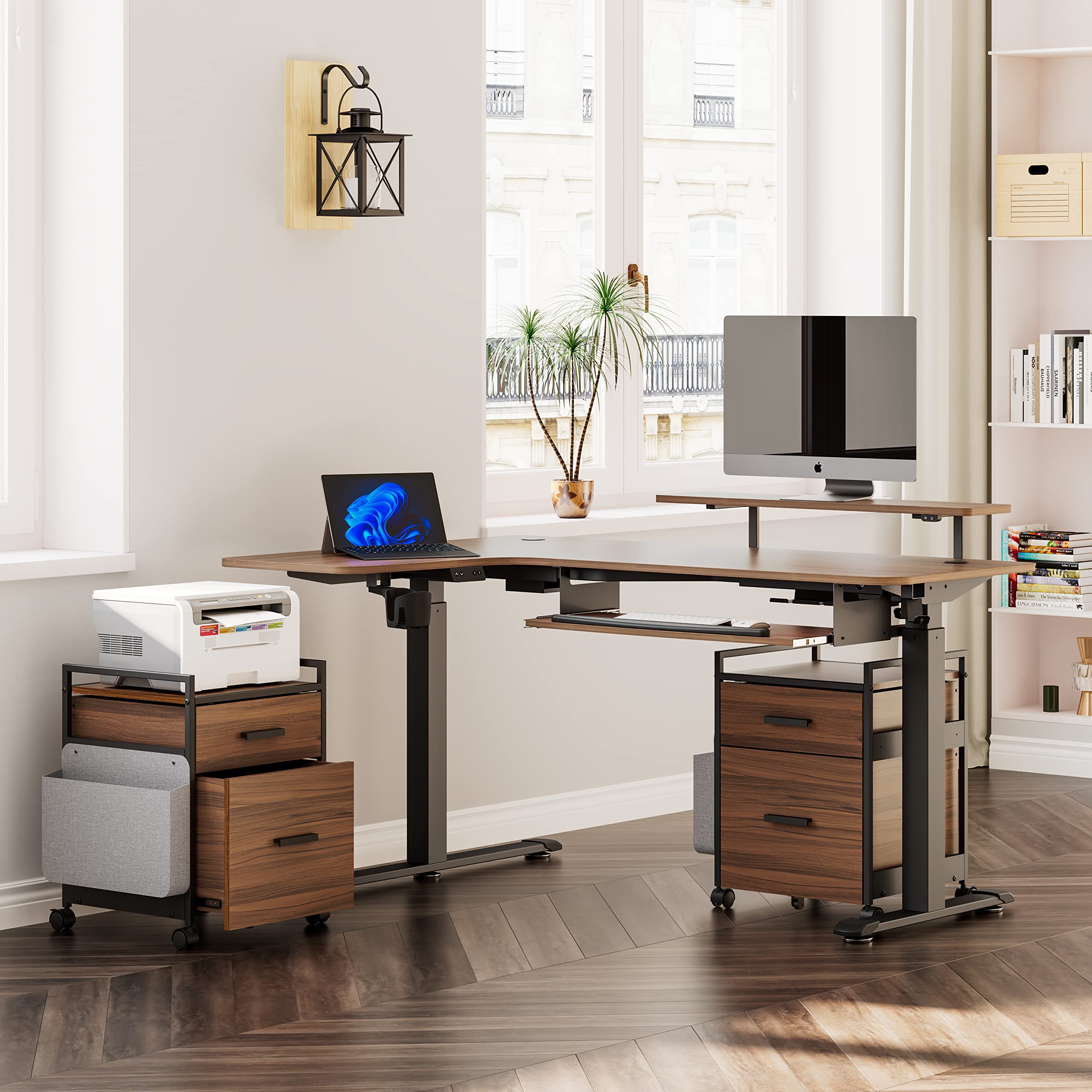 EUREKA ERGONOMIC 2-Drawer Rolling File Cabinet with Bag - Wooden Under Desk Storage Organizer, Printer Stand for Home Office - Walnut Finish | Perfect for Small Spaces & Workspace Organization