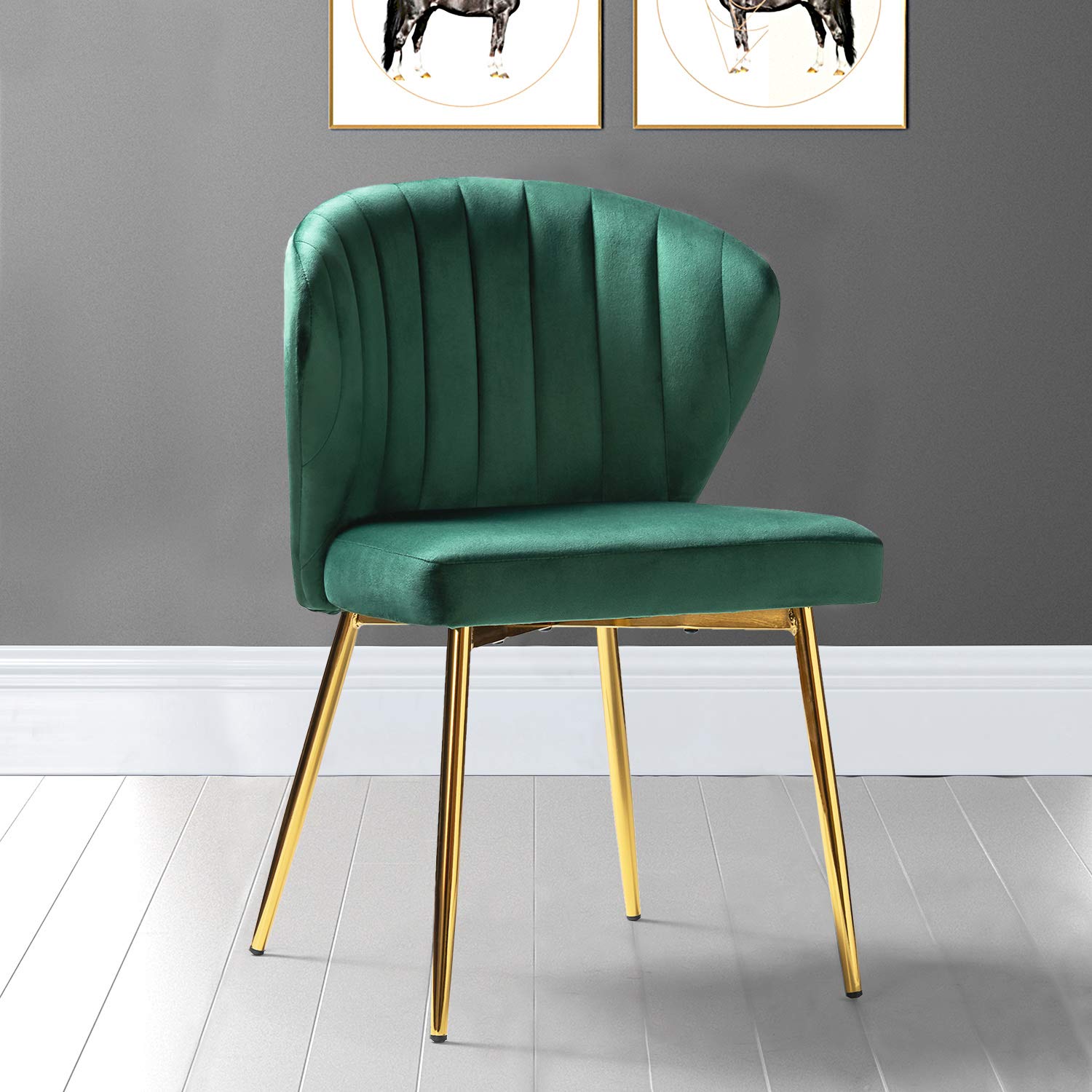 Modern Velvet Dining Room Chairs with Golden Metal Legs - Upholstered Tufted Accent Chair for Kitchen, Vanity, Patio & Beauty Room (Green, 1-Pack) - Perfect for Small Spaces, Home Decor & Stylish Seating