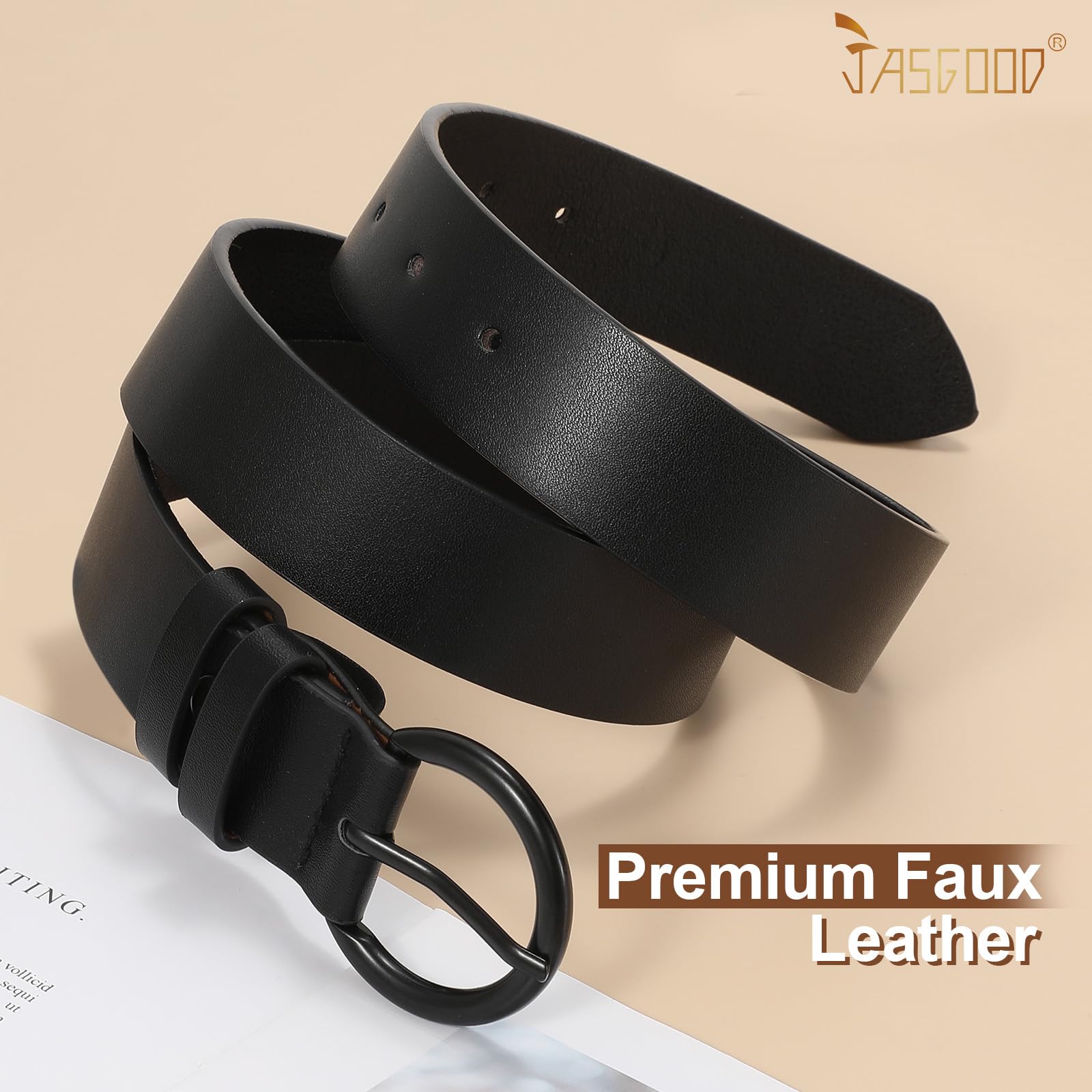 JASGOOD Women's Black Leather Belt with Gold Buckle - Stylish Dress Belt for Jeans & Pants | Perfect for Office, Casual Outfits & Everyday Wear