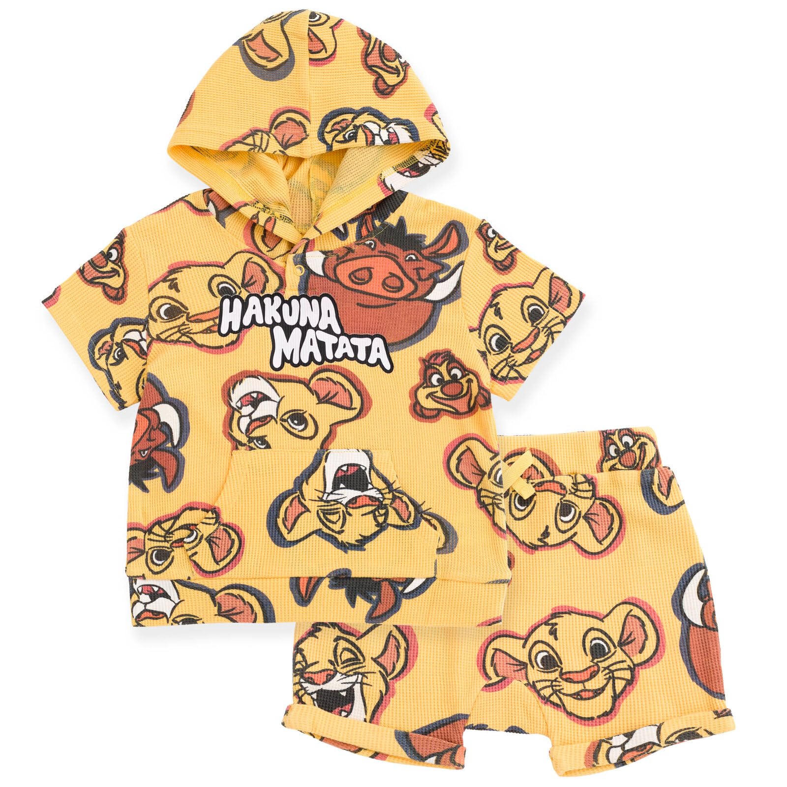 Disney Lion King Mickey Mouse Waffle Knit Pullover Hoodie and Shorts Set for Newborn to Toddler - Cozy Winter Outfit for Baby Boys & Girls