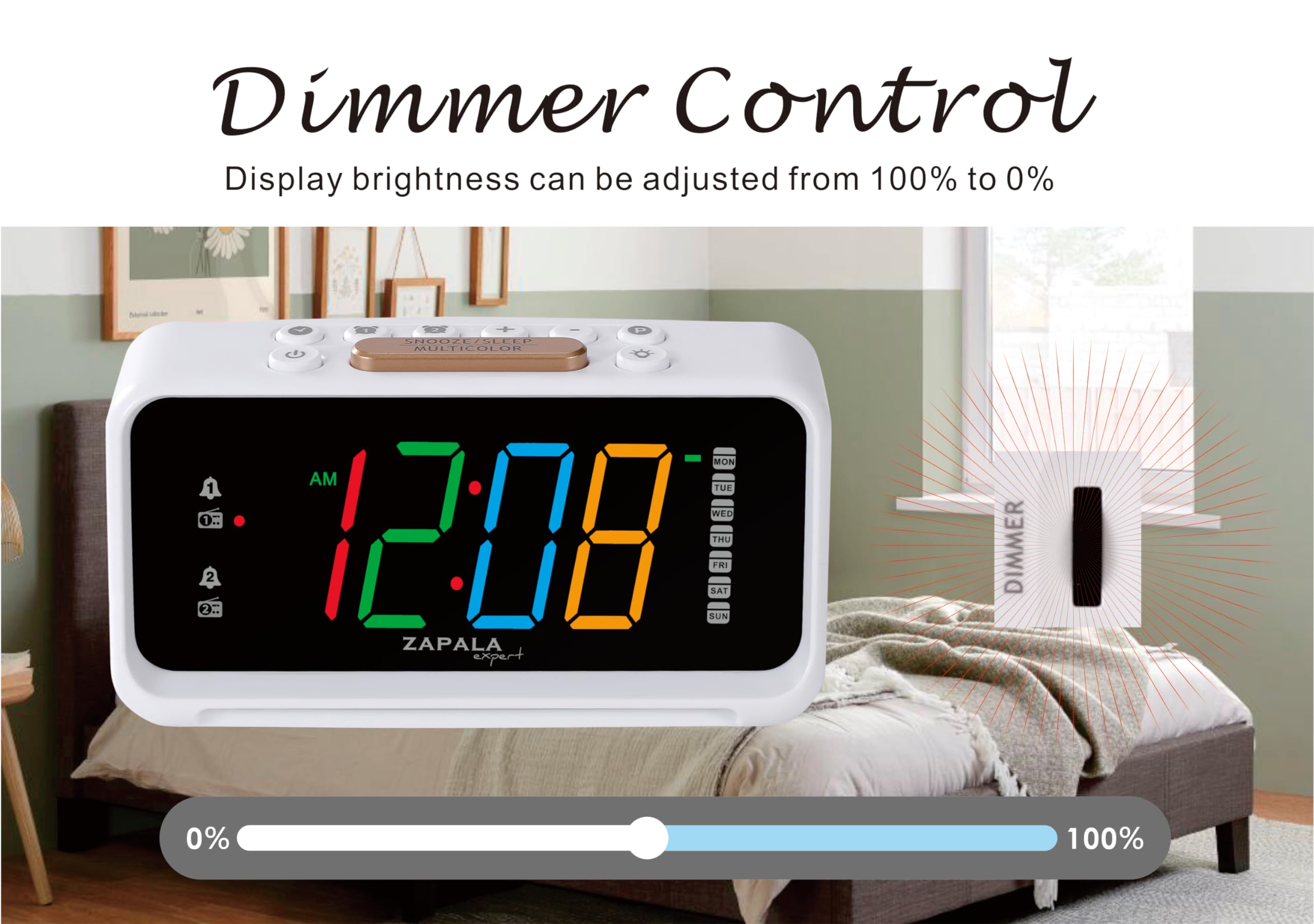 Jumbo LED Digital Alarm Clock Radio with Dual Alarms, FM Radio, USB Charging Port, Day Display & Adjustable Dimmer - Perfect for Bedrooms, Kids Rooms & Heavy Sleepers | Nightlight & Snooze Function for Better Sleep