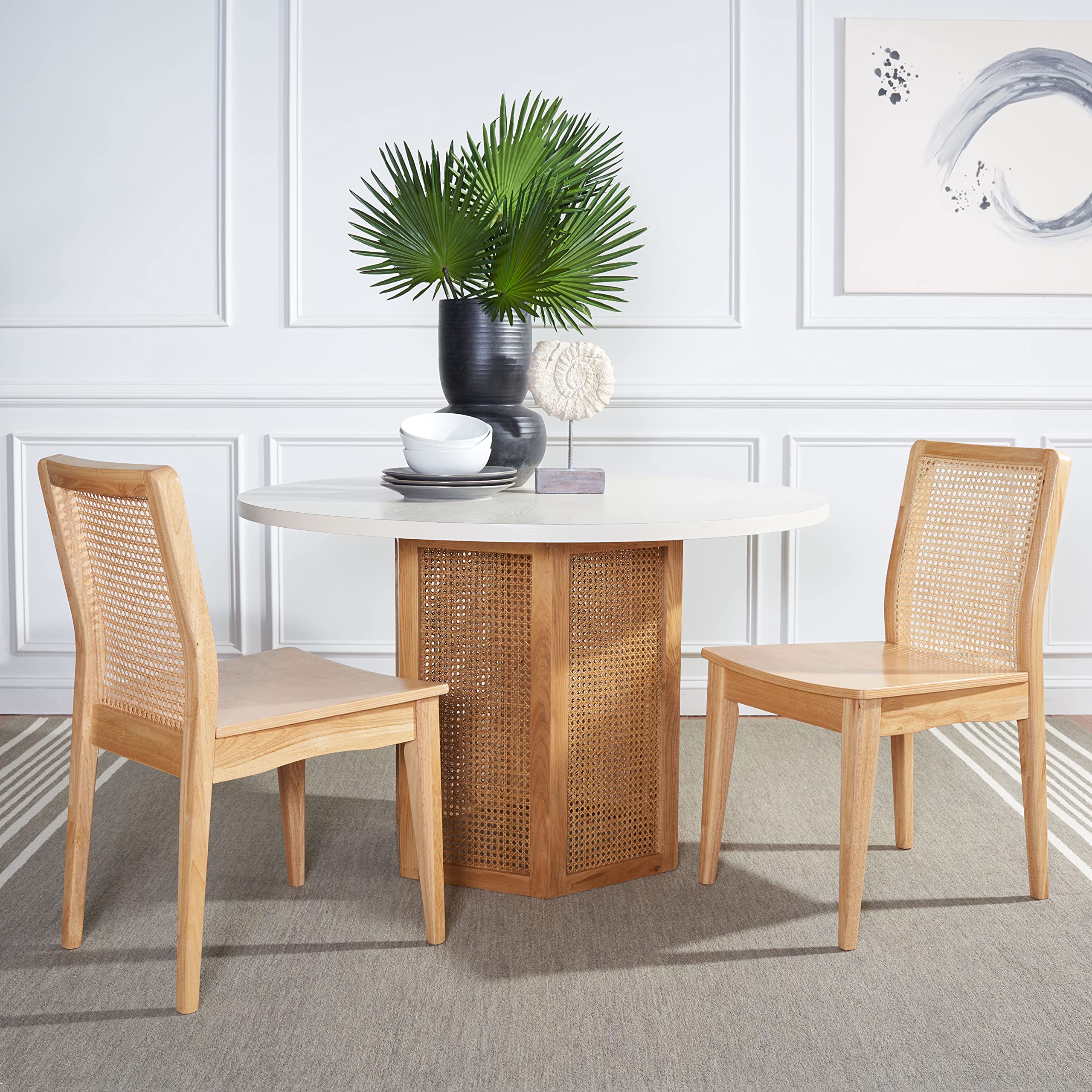 SAFAVIEH Benicio Natural Rattan Dining Chairs (Set of 2) - Modern Woven Rattan Side Chairs for Kitchen, Dining Room, Patio & Outdoor Use - DCH1005D-SET2