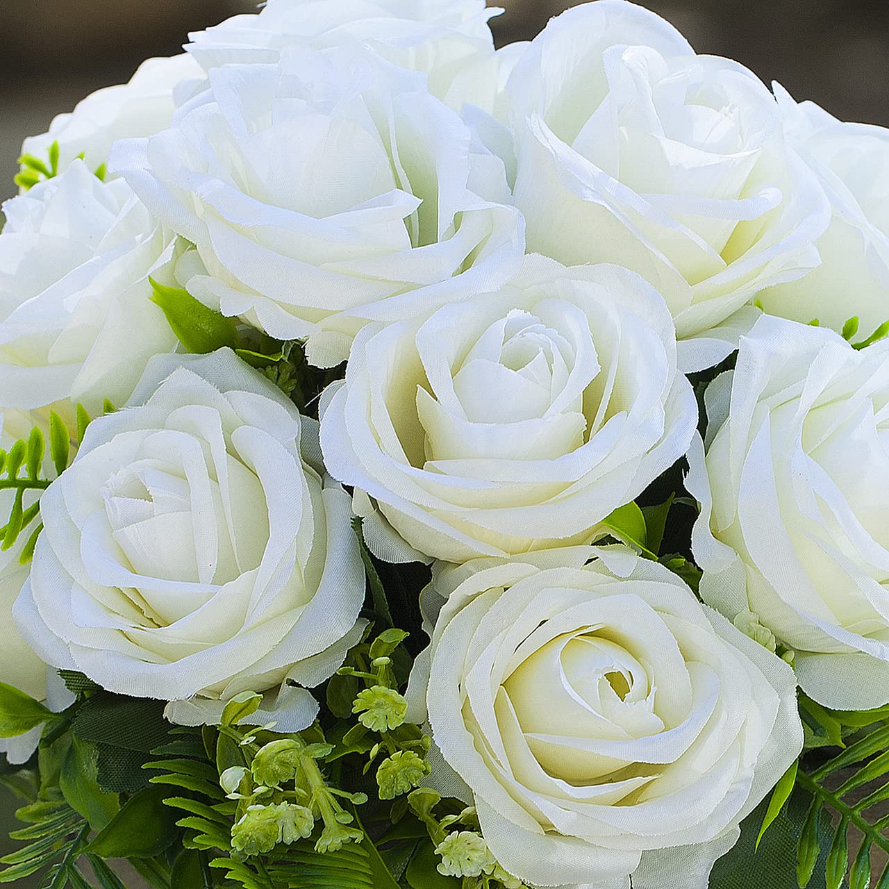 ENOVA FLORAL 7 Large Stems White Artificial Roses - Realistic Fake Flowers for Wedding Centerpieces, Home Decor, Party Arrangements & Tabletop Displays (White)