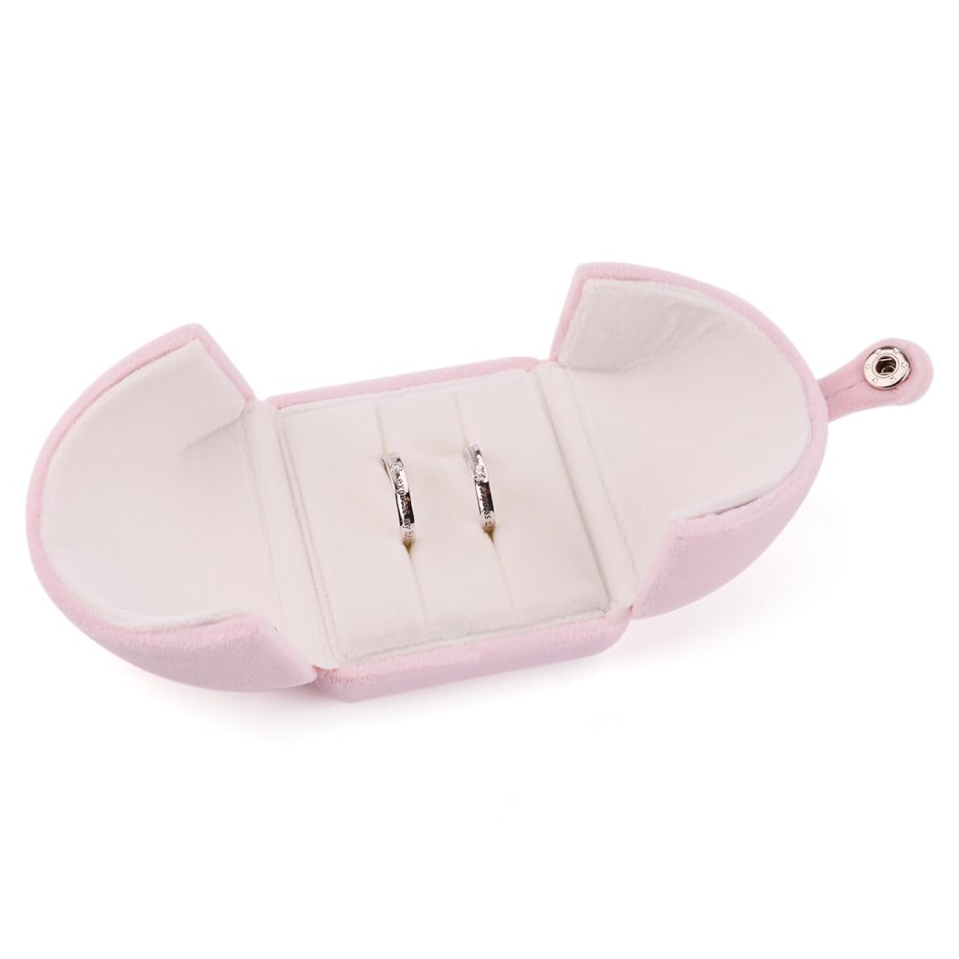 iSuperb Pink Velvet Double Ring Box - Wedding Jewelry Gift Box for Engagement Rings, Anniversary & Proposal - Perfect for Couples' Special Moments (Elegant Ring Storage & Presentation)