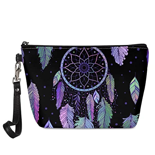 ZERODATE Dream Catcher Feather Pattern Women's Small Makeup Bag - Waterproof Cosmetic Case & Travel Organizer for Toiletries, Jewelry, Essentials | Perfect for Travel, Gym, Shopping & Daily Use